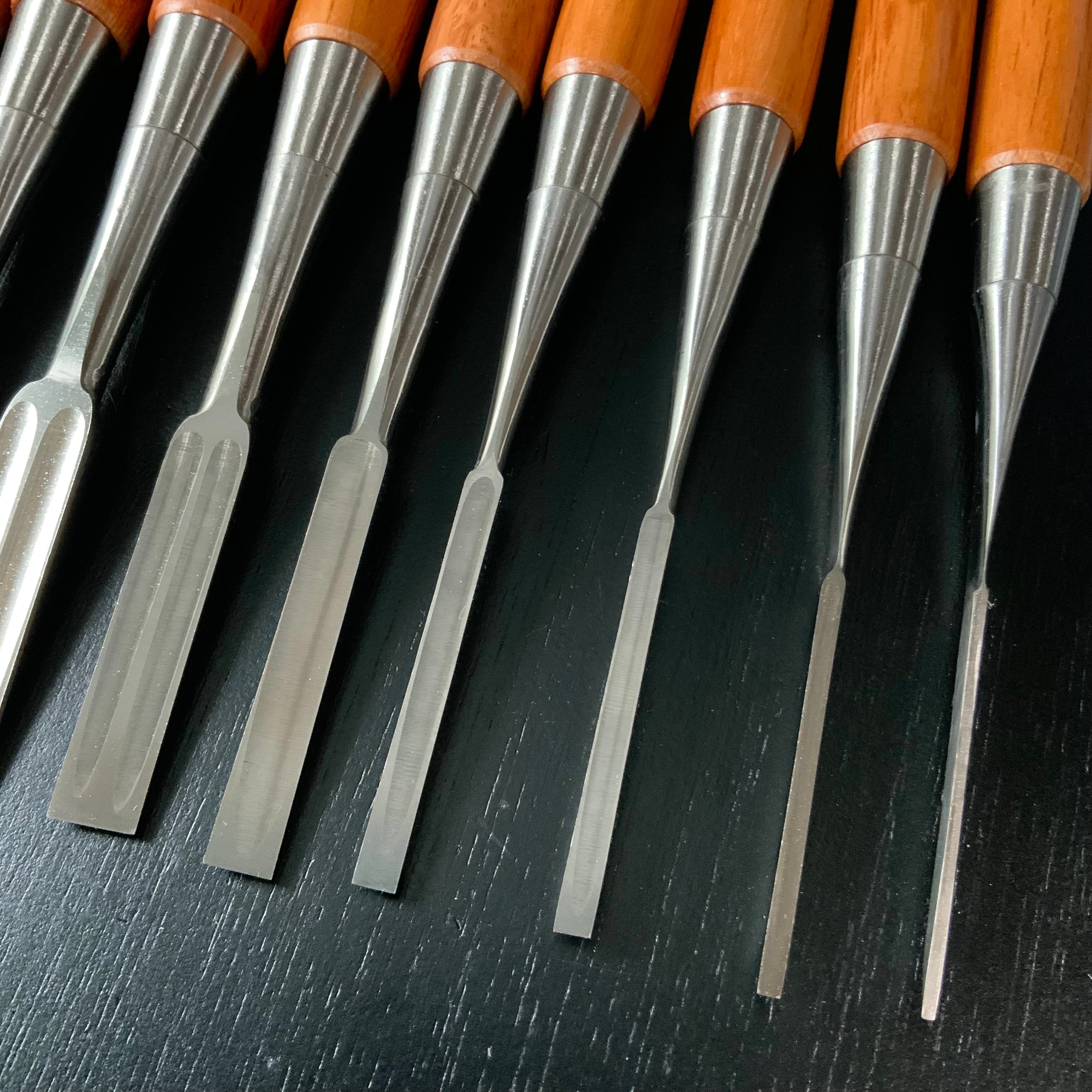 Sukemaru 4th High-Speed Steel Bench chisels set by Usui Yoshio 四代助丸 碓氷淑郎 ハイス鋼追入組鑿 三つ裏 15本組 Oirenomi