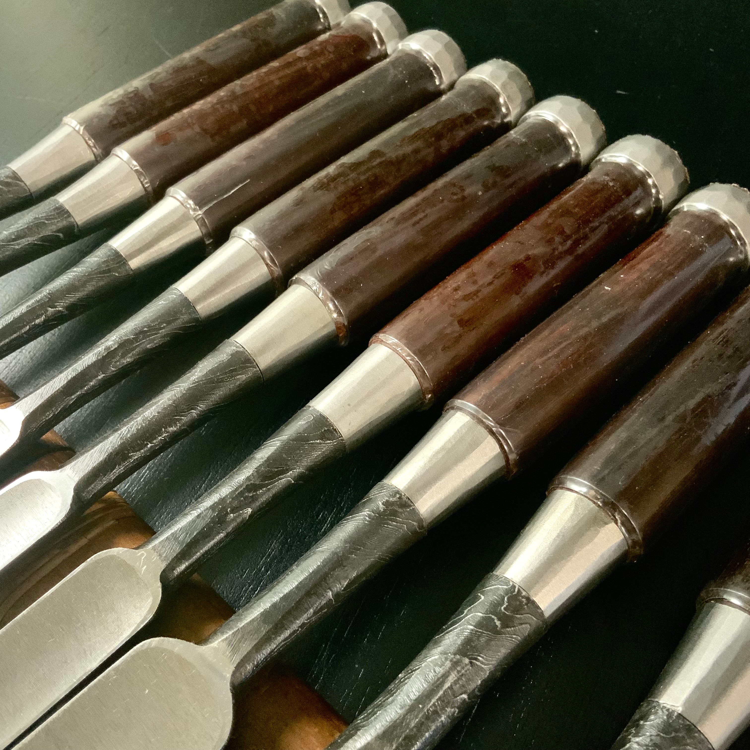 Tasai Mokume Special Bench chisels set with Rosewood handle 田斎作 木目造り 追入組鑿 10本組 紫檀柄