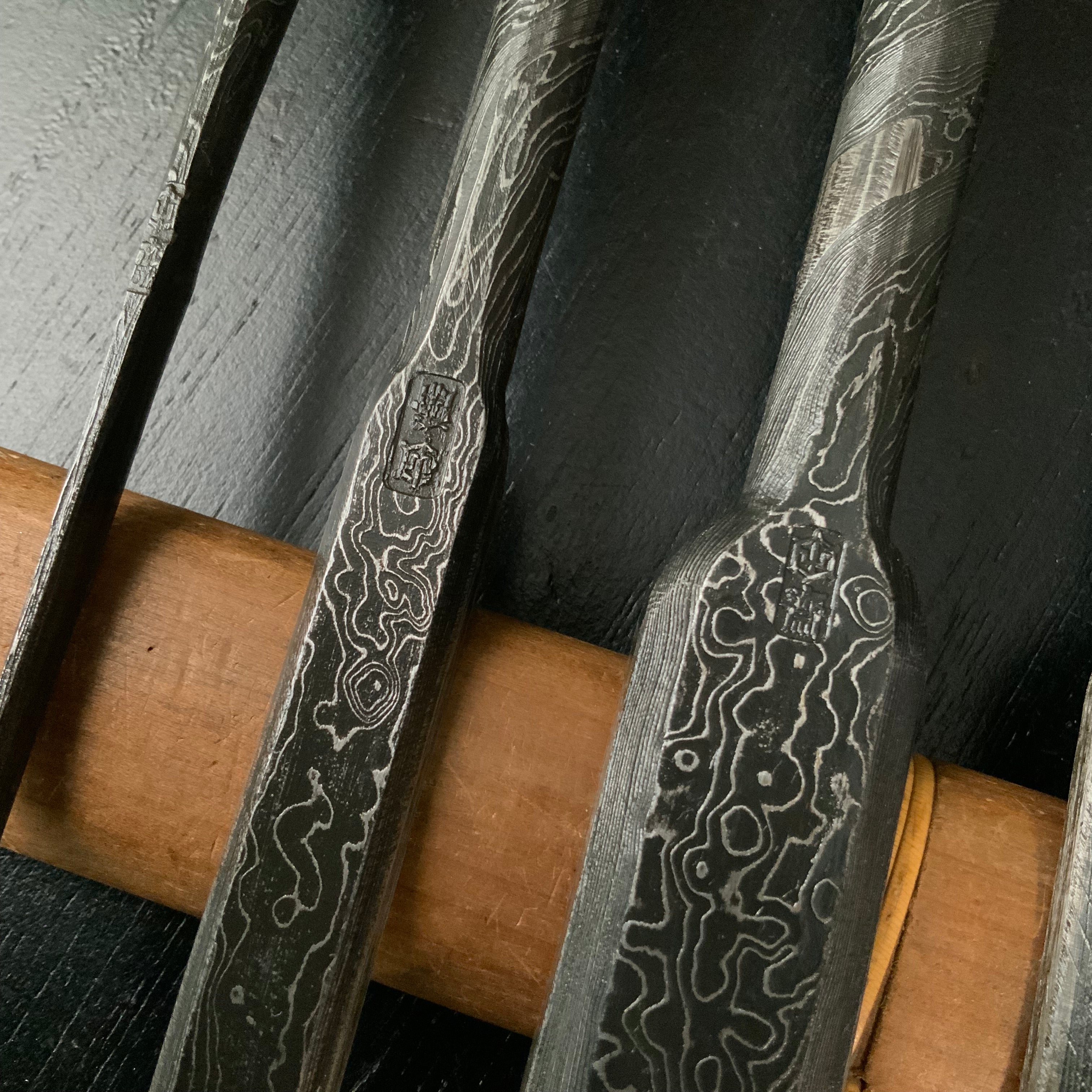 Tasai Mokume Special Paring chisels (Usunomi) with blue steel 田斎作 木目 薄鑿 黒檀柄
