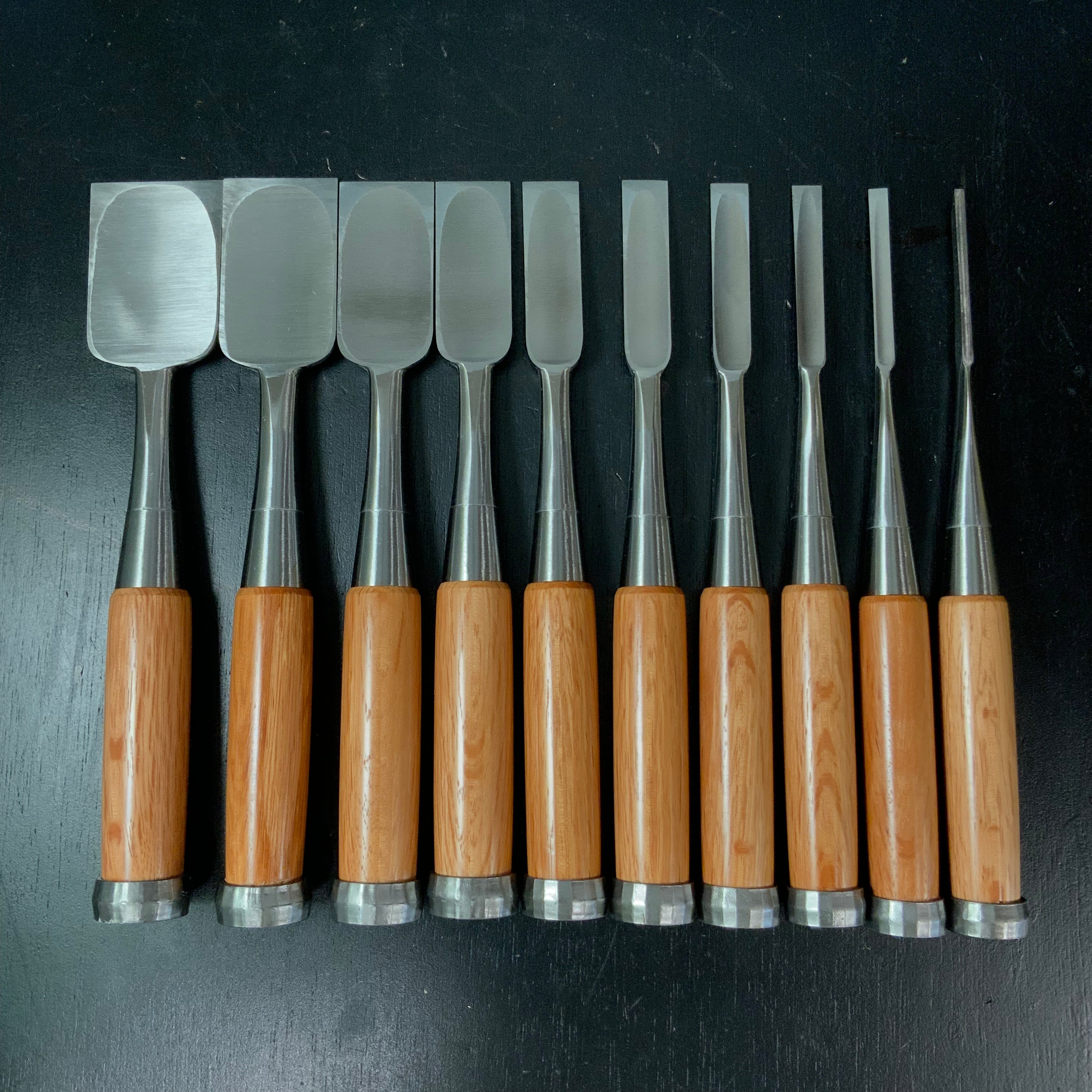 Sukemaru 4th High-Speed Steel Bench chisels 10pc set Ichimonji Type 四代助丸 碓氷淑郎 ハイス鋼追入組鑿 一文字 Oirenomi