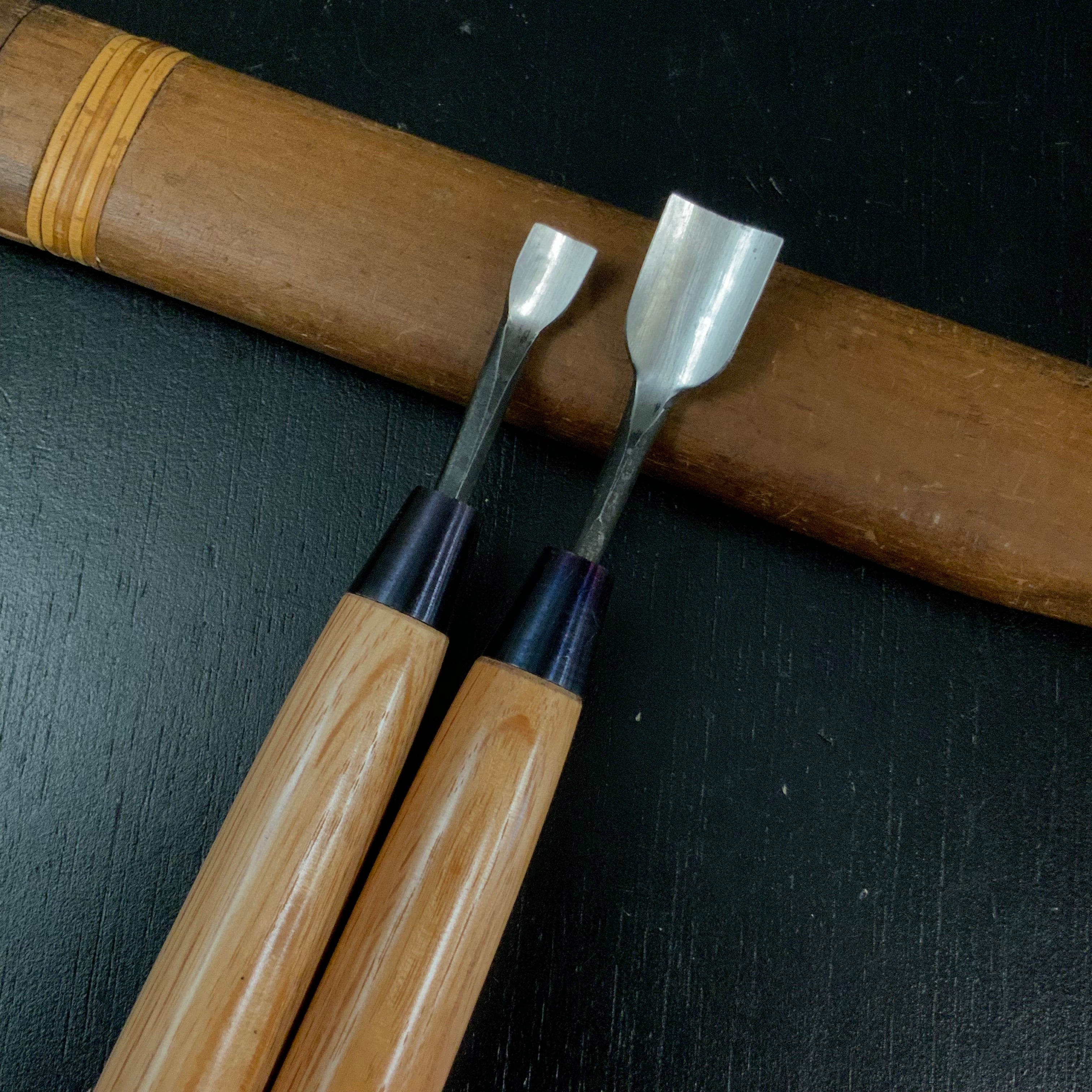 Kawasei Spoon chisels Carving chisels with white steel 清玄作 丸曲鑿 四寸五分丈柄
