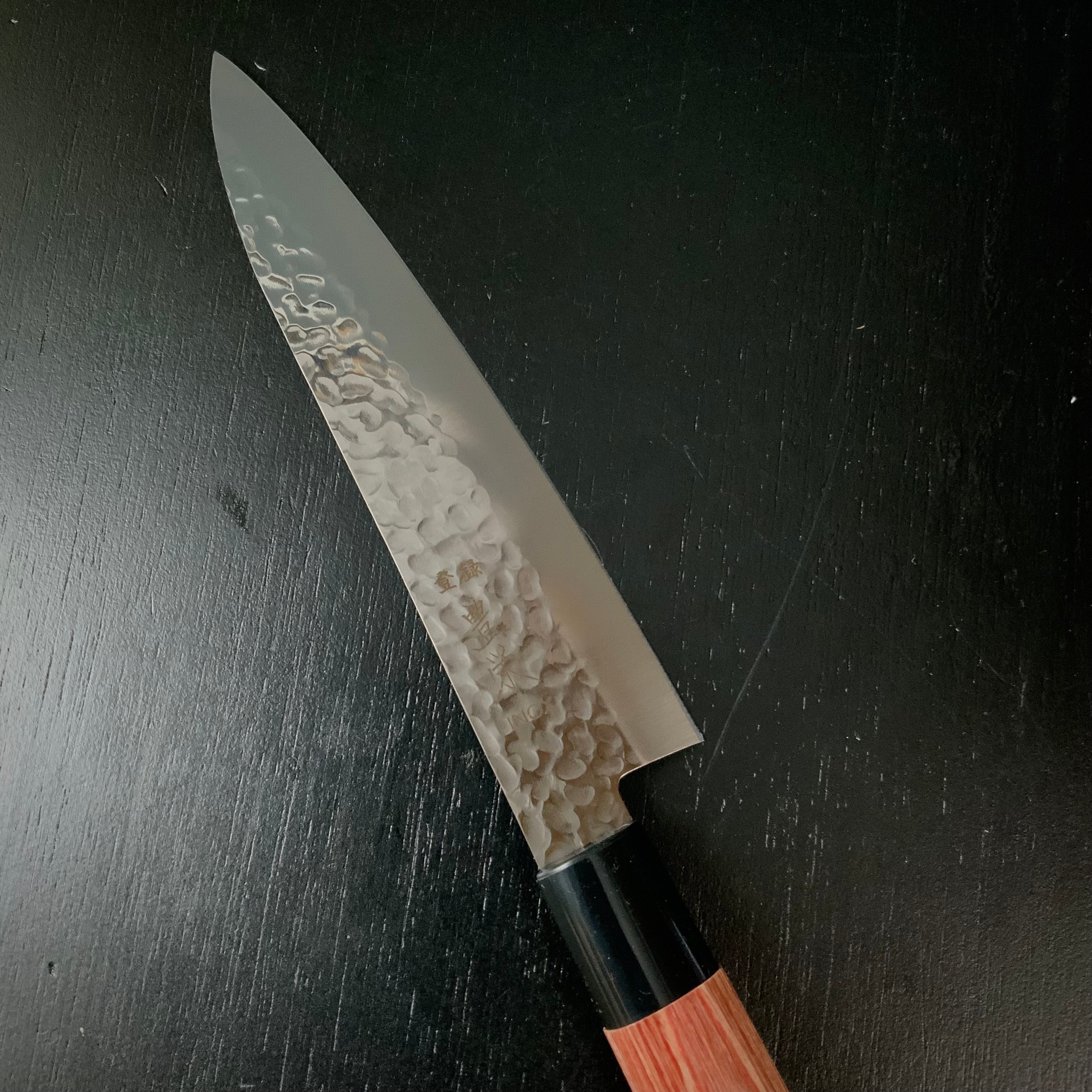 Houei INOX Chef knife Gyuto brown plywood with rounded edges / 豊榮 INOX 鎚目 茶合板丸柄 牛刀 180mm