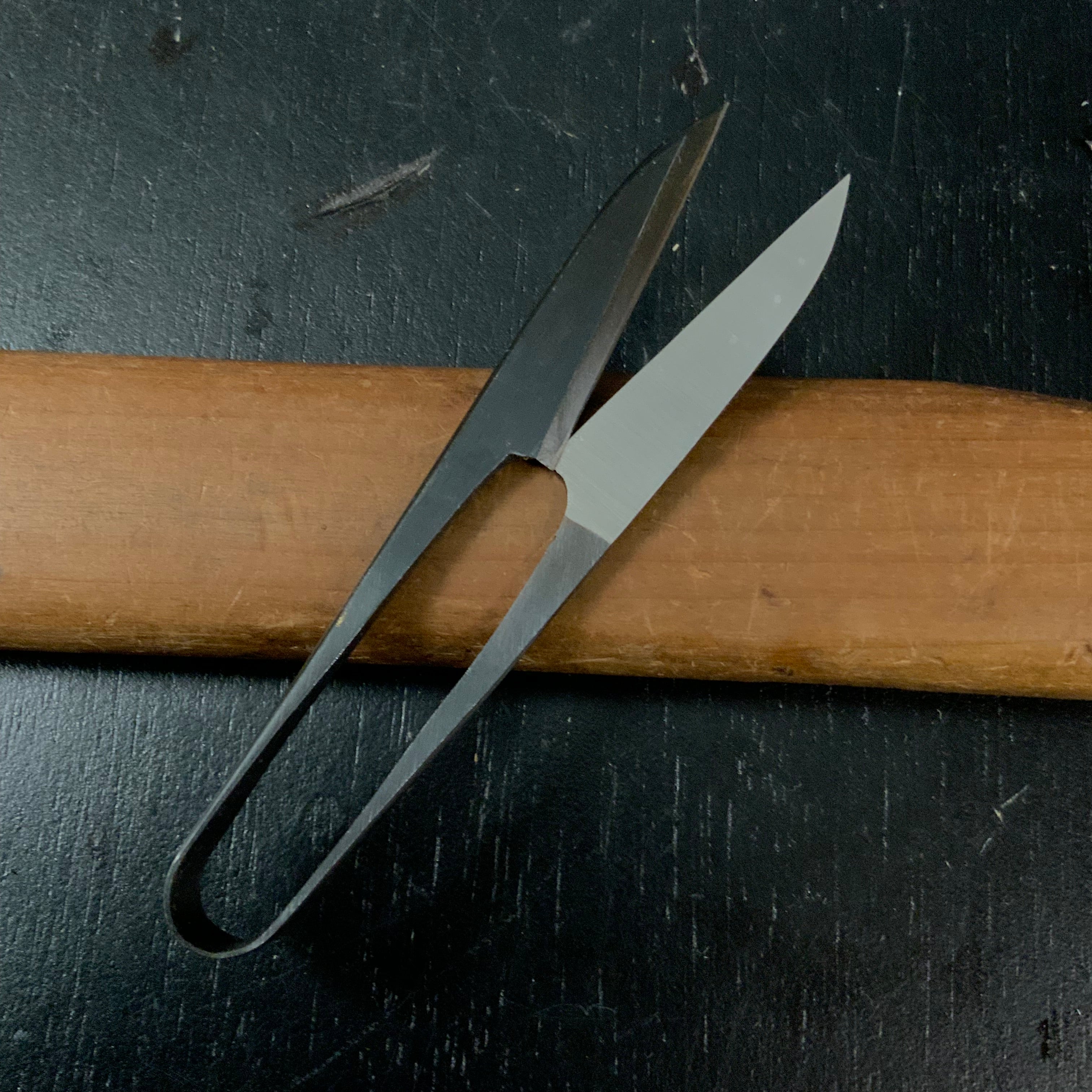 Old stock Tomisaburou Nigiri basami Hand made Traditional Japanese scissors long blade 掘出し物 民三郎 手作り 握り鋏 軸広 長刃 手作り