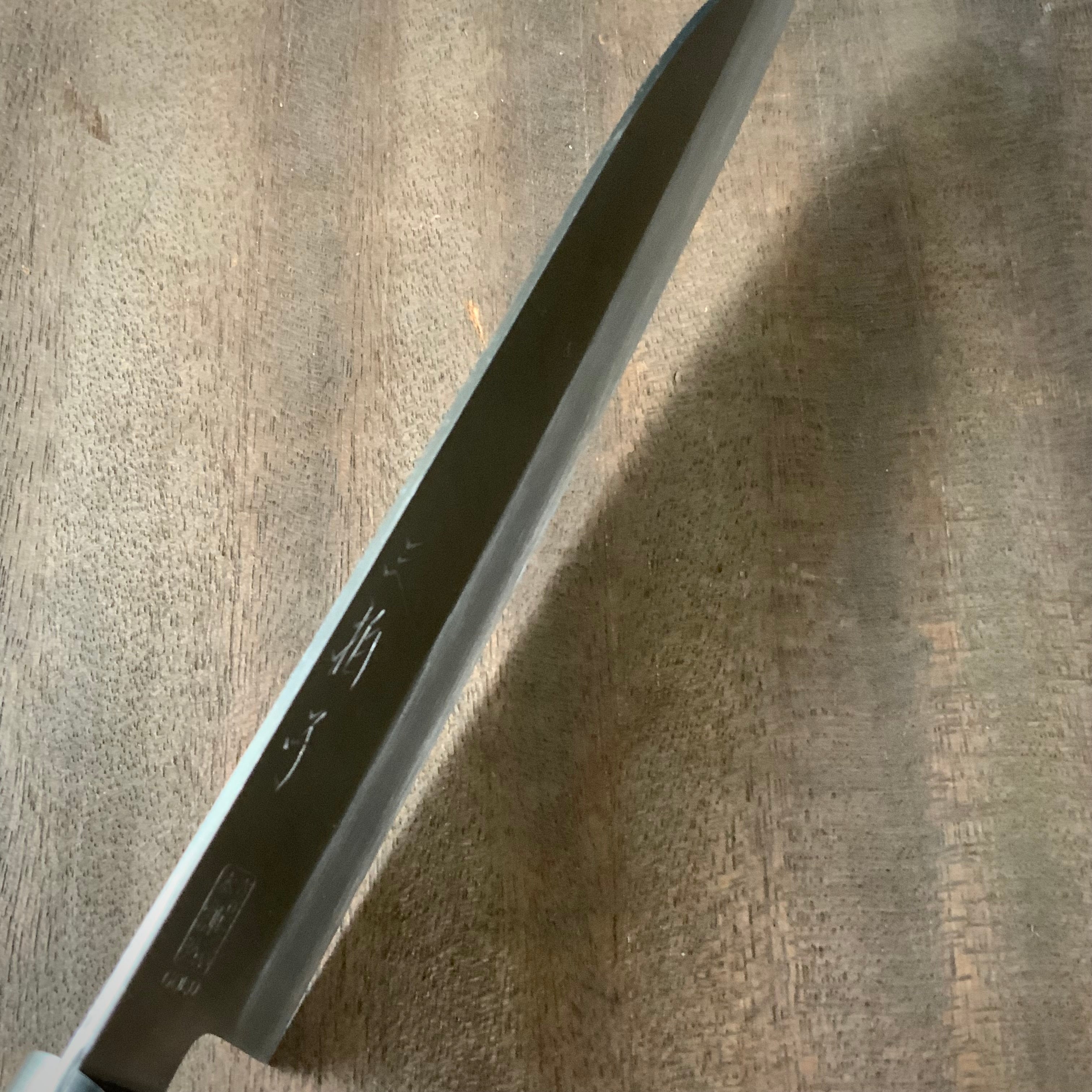 Sanbyoushi Santoku knife with main interrupt stainless steel cladding 三拍子V金1号 口金付 本割込 三徳 165mm