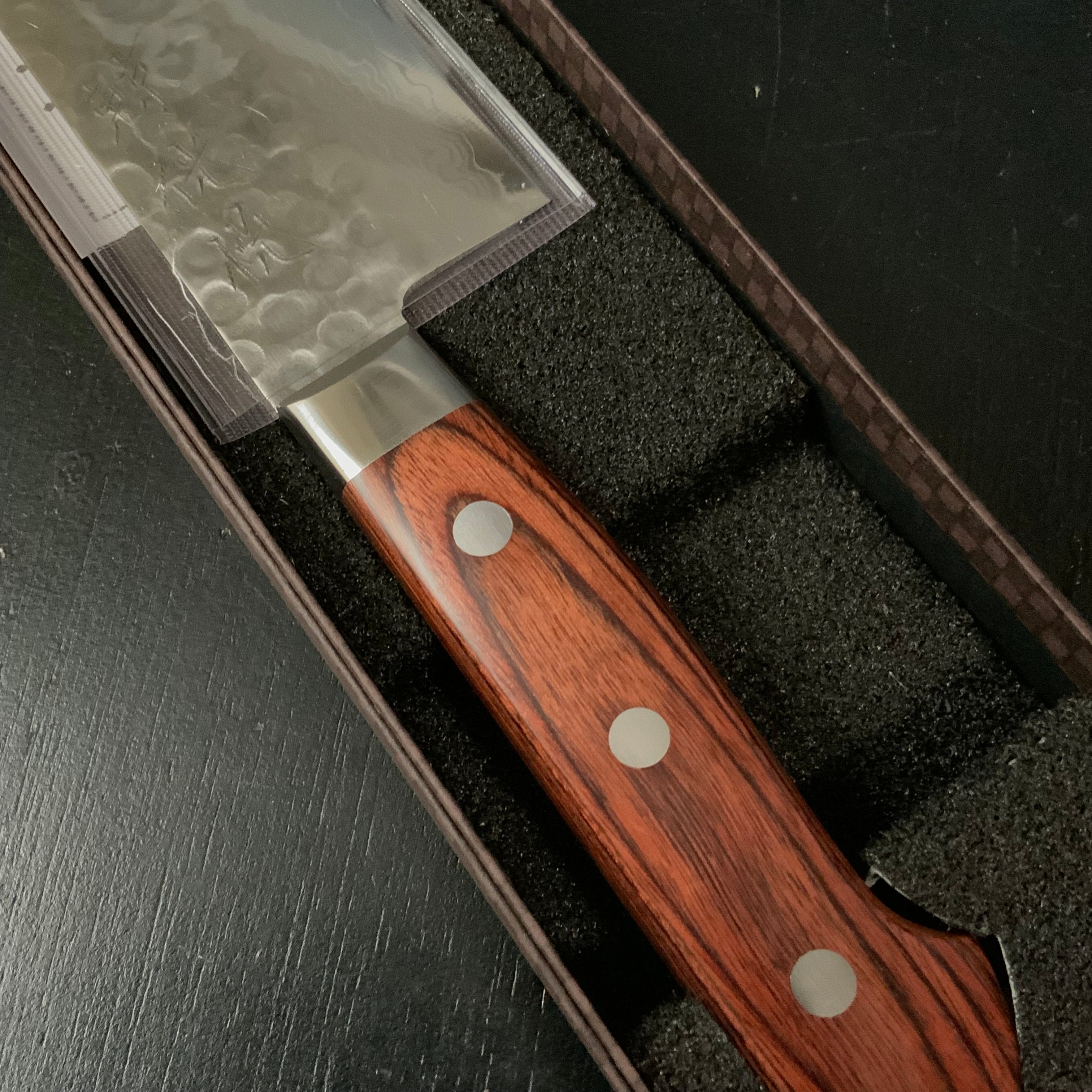 Kouetsu Damascus Finish Santoku Kitchen Knife V10 侊悦 三徳包丁 ダマスカス槌目 170mm