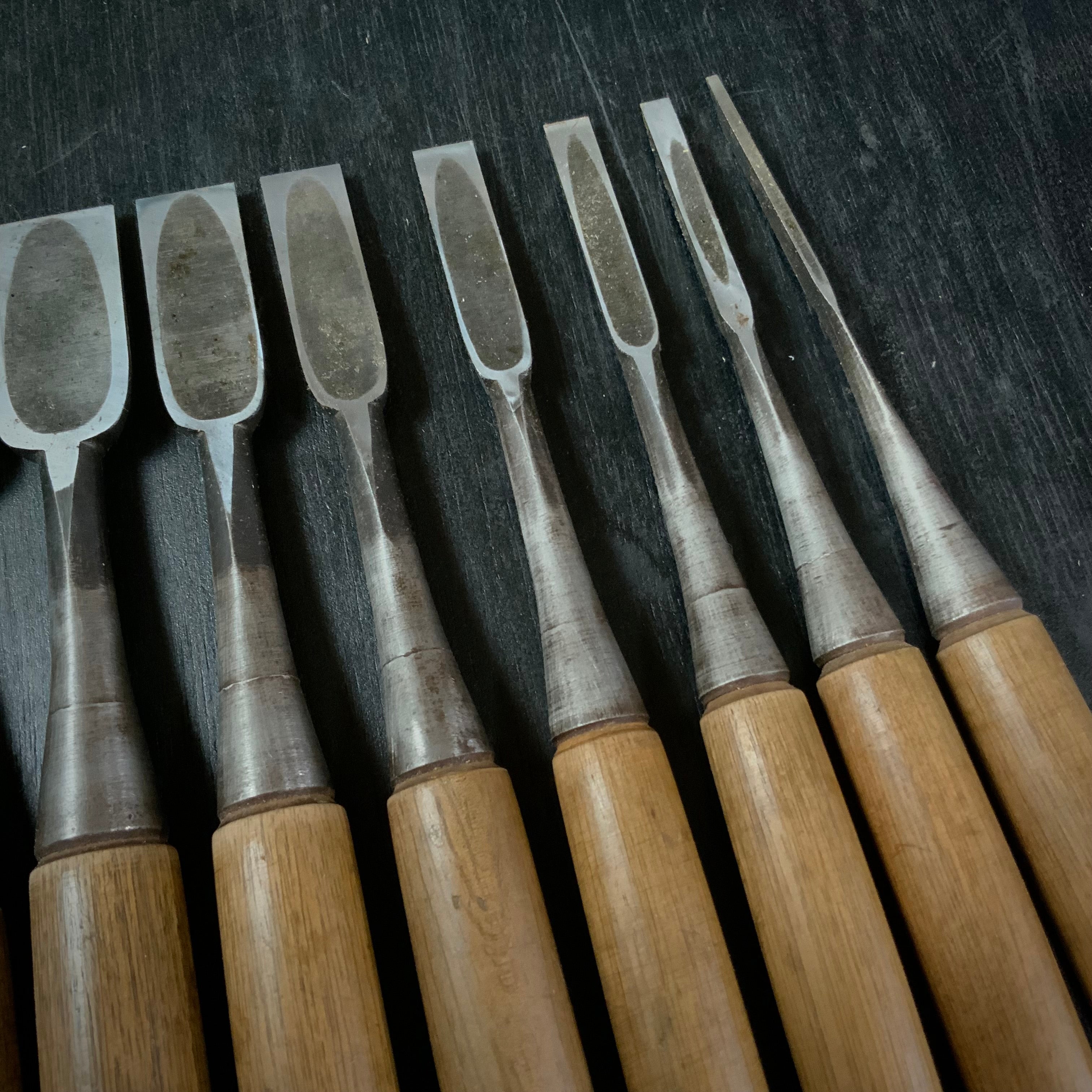 Used Nishiki Ryu Bench chisels set (Used by palace carpenters) 錦龍 追入組鑿 中古鑿(宮大工使用)