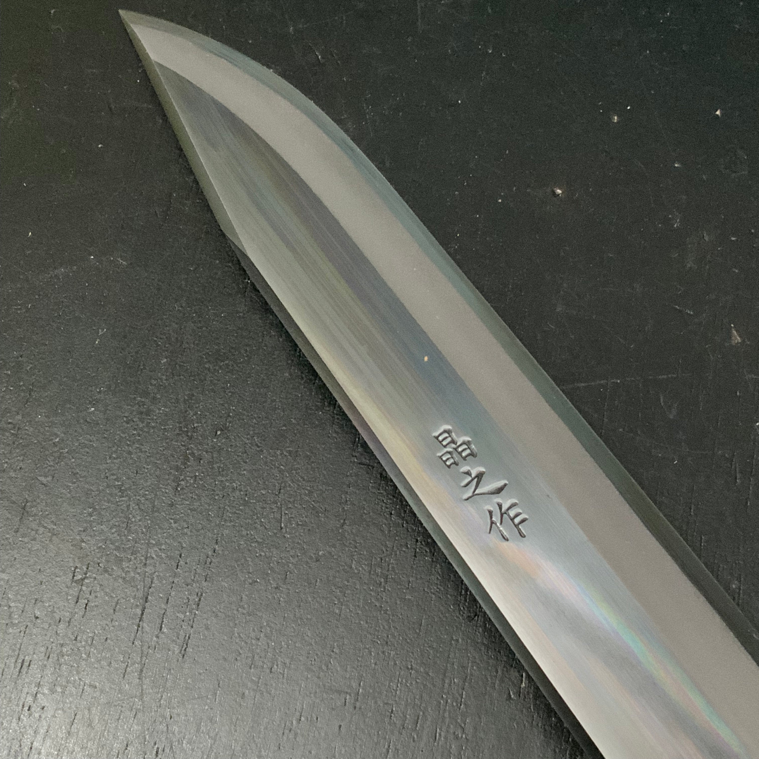 Masayuki Double edged Nata with Blue steel Polishing Finish #3 晶之作 剣鉈 両刃 磨き仕上げ 黒槌目 木鞘入
