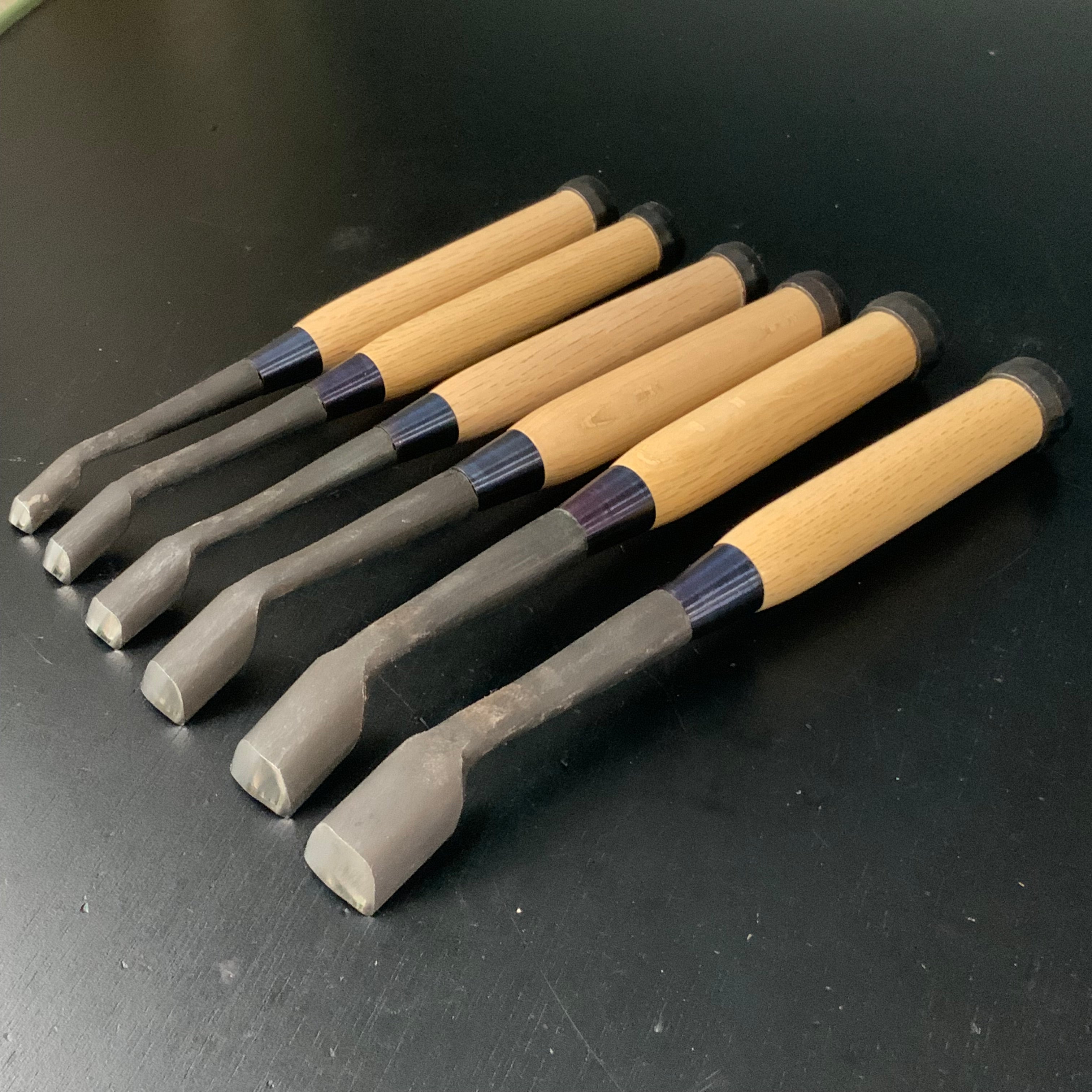 Chotousei Spoon chisels set Carving chisels with blue steel advanced grade 彫刀晟 小倉彫刻刃物製作所 丸曲組鑿 青紙鋼 特上品