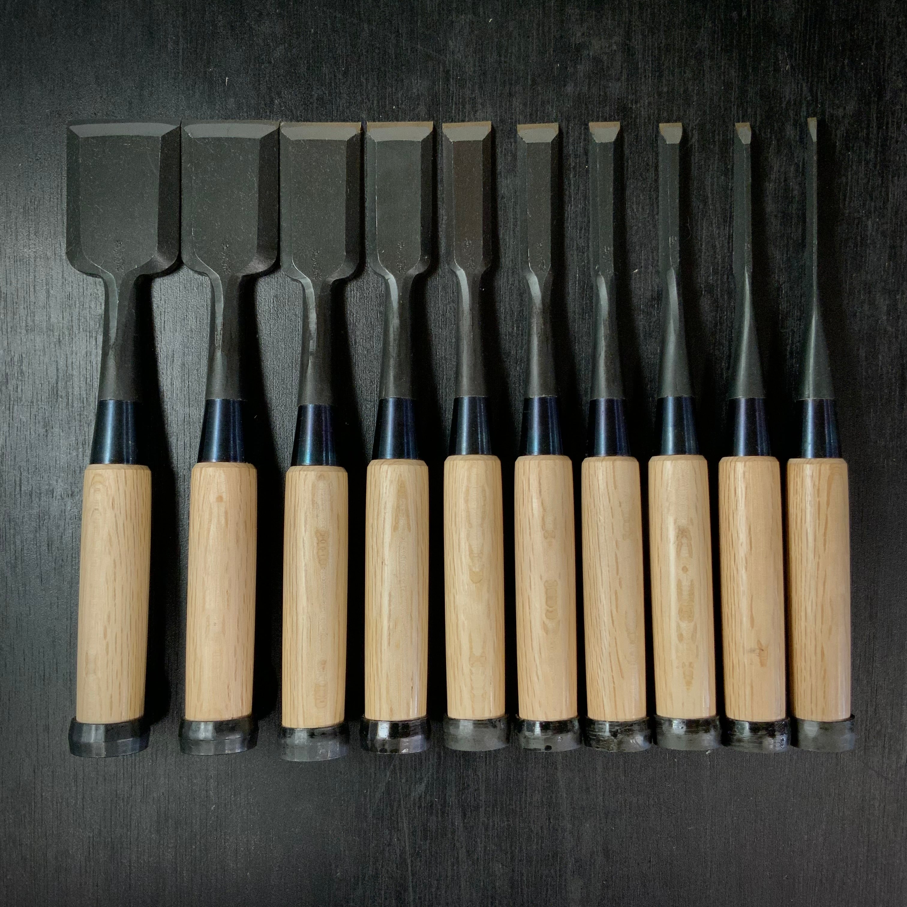 Kiyohisa Bench chisels set by Watanabe Kiyoe 渡辺清栄作 清久 追入鑿 10本組 Oirenomi