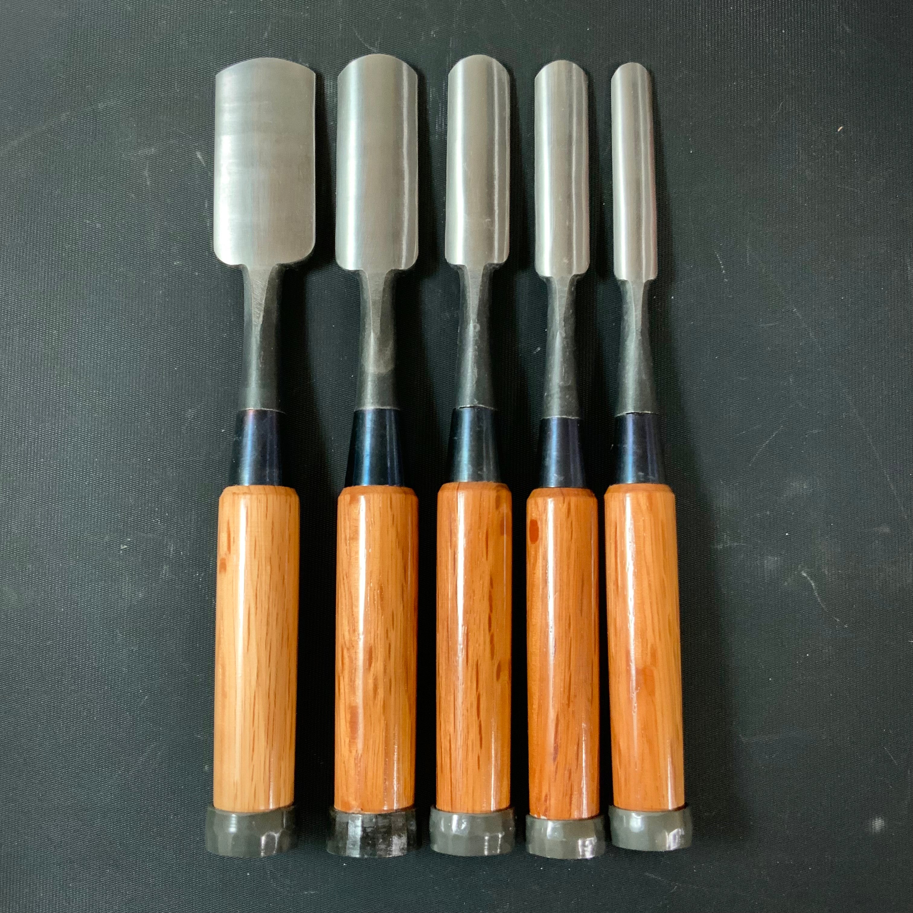 Fujihiro Soto maru chisels set with White steel 二治弘 外丸組鑿 Sotomarunomi