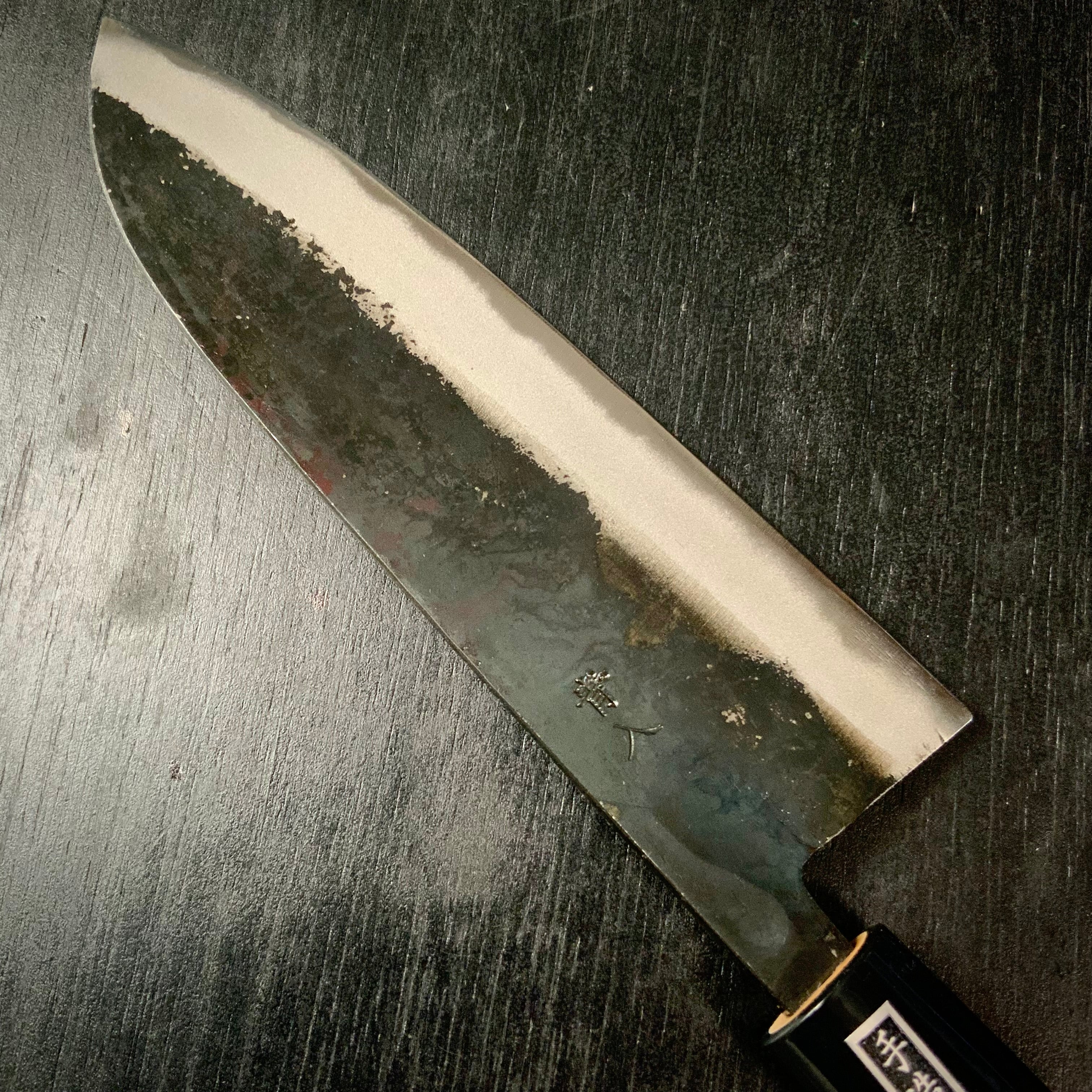Kurouchi Santoku Bocho Blue Steel / 黒打 三徳包丁 165mm 青紙 P柄シノギ付