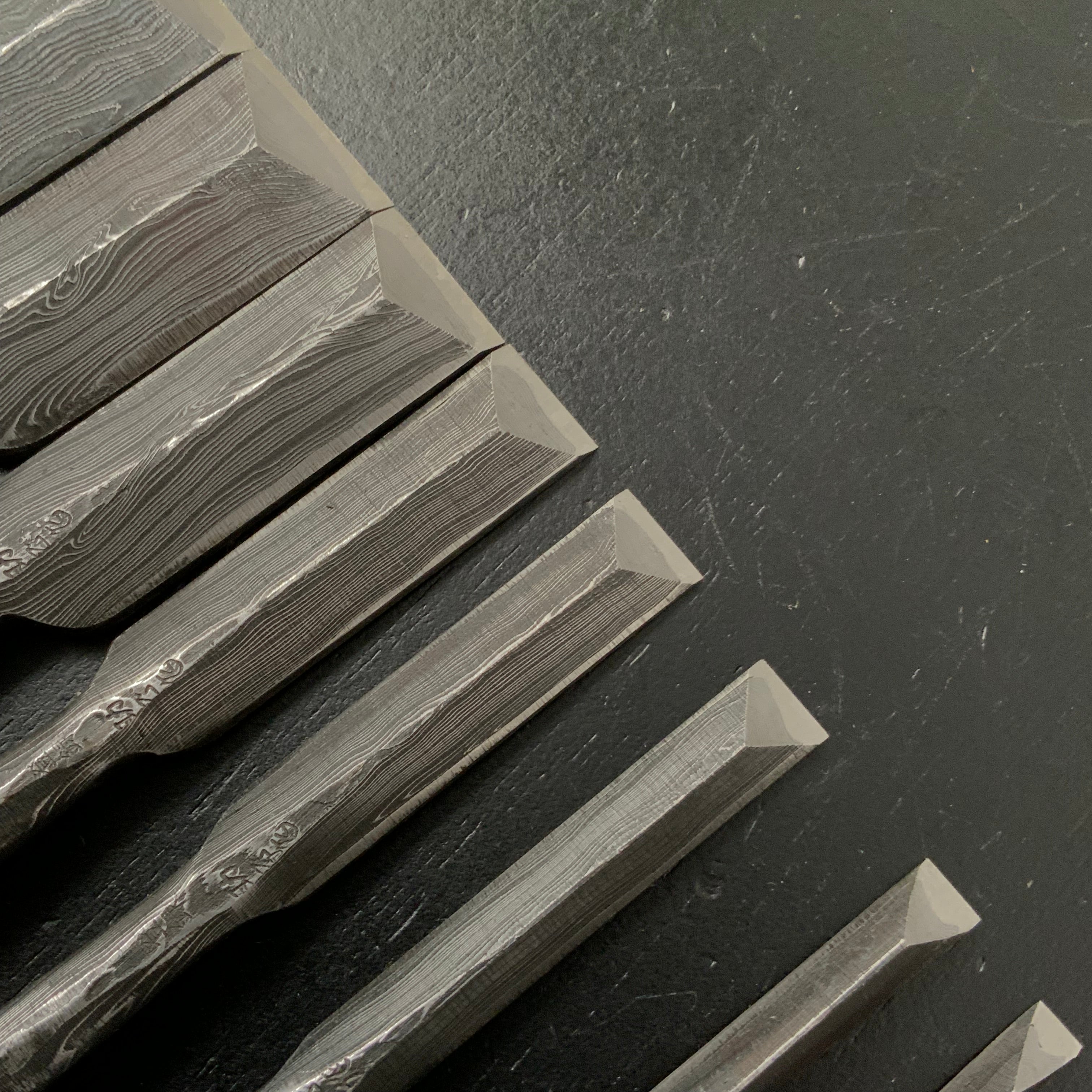 #2 Sukemasa Suminagashi Dovetail Bench chisels set Japanese white oak Handle 助正 墨流し 鎬追入組鑿 白樫柄 Shinoginomi