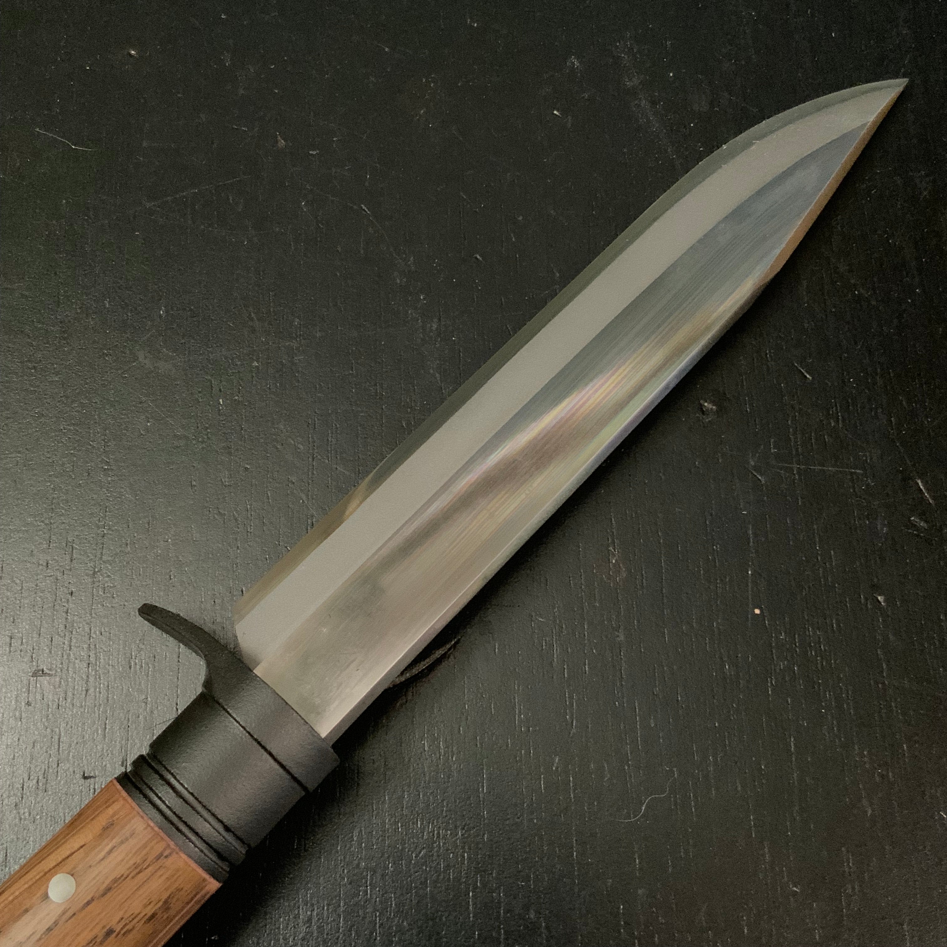 Masayuki Double edged Nata with Blue steel Polishing Finish #3 晶之作 剣鉈 両刃 磨き仕上げ 黒槌目 木鞘入