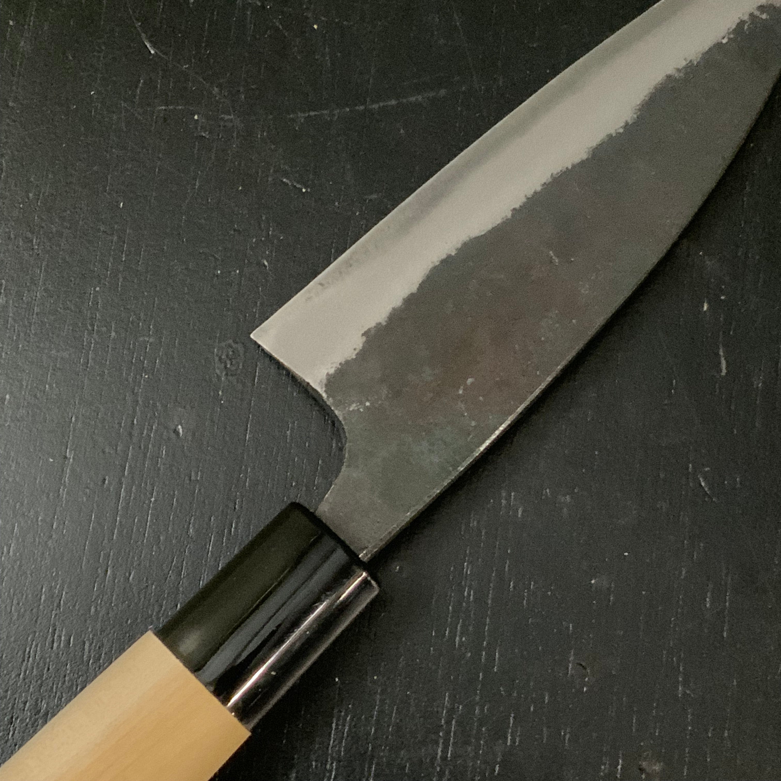 Kurouchi Ajikiri Habahiro Bocho Blue Steel Ninju / 黒打 アジ切幅広包丁 120mm 青紙鋼 仁寿