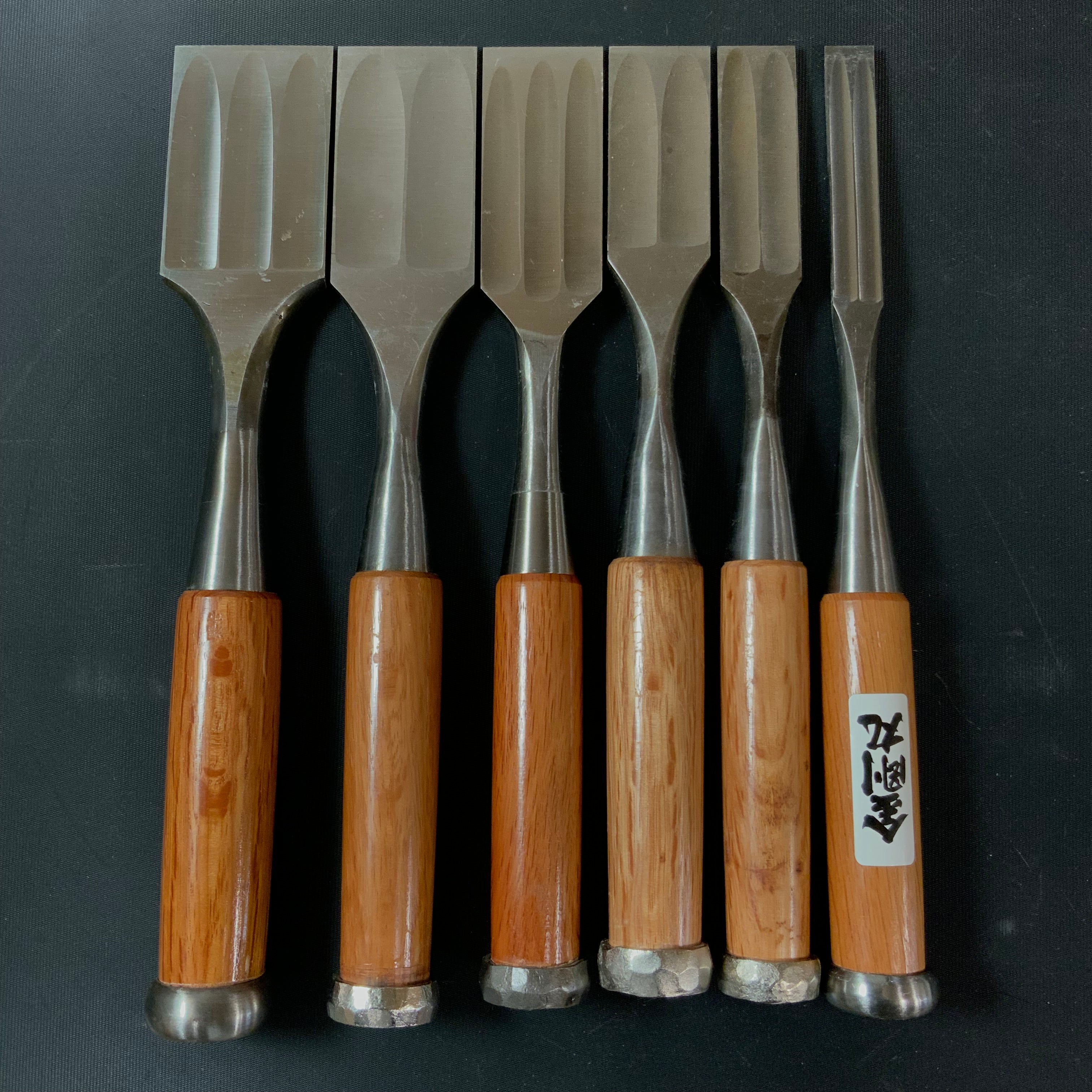 Old stock #8 Mixed set High-Speed Steel Damekiri chisels Timber chisels 掘出し物 バラ鑿合わせ ハイス ダメ切鑿 6本組