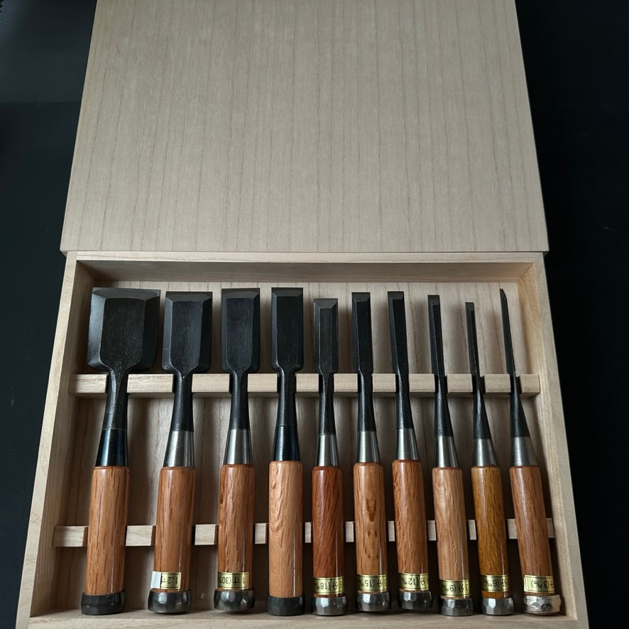 #M140 Koshihide Bench chisels set with White steel *** 越秀 追入組鑿 白紙鋼 Oirenomi
