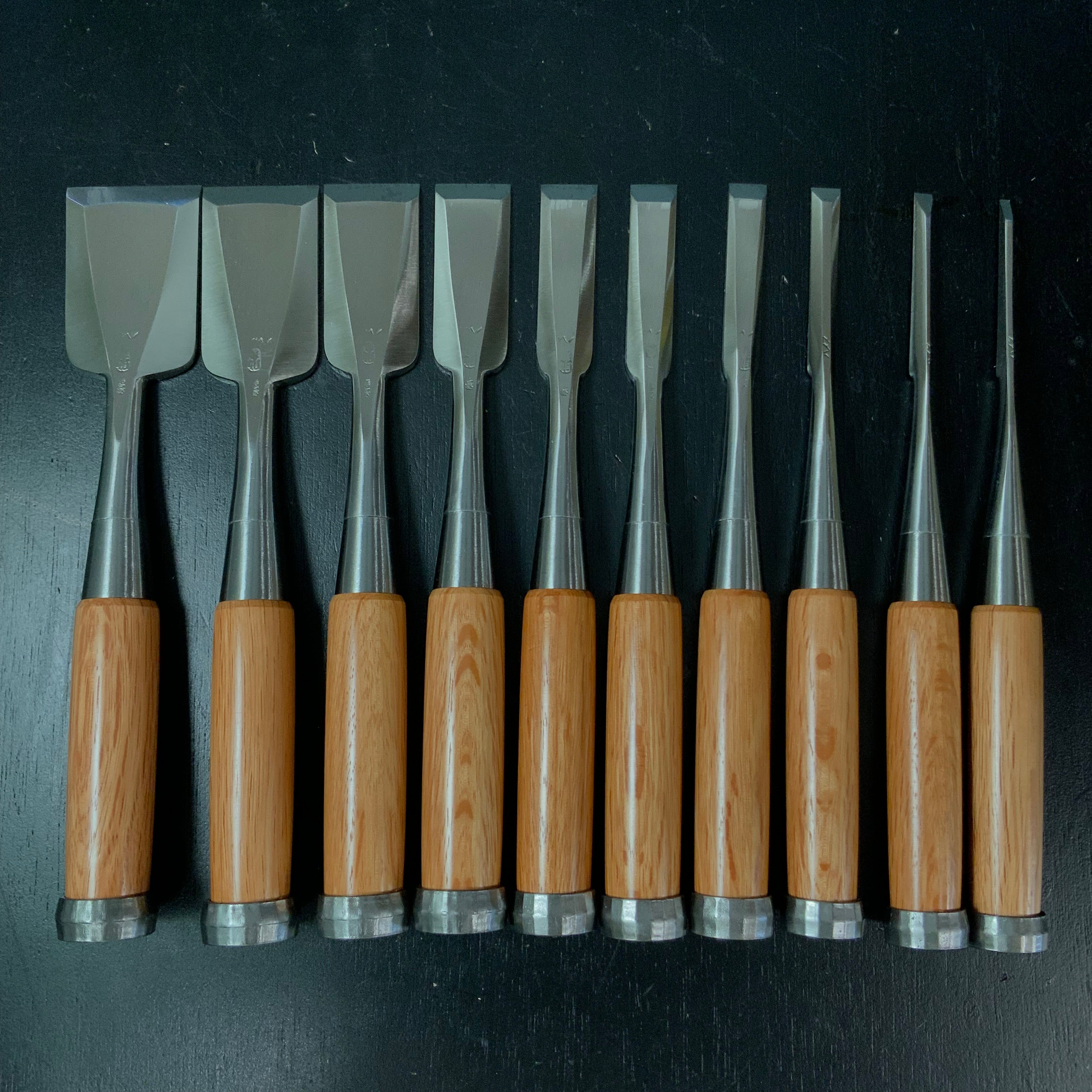 Sukemaru 4th High-Speed Steel Bench chisels 10pc set Ichimonji Type 四代助丸 碓氷淑郎 ハイス鋼追入組鑿 一文字 Oirenomi