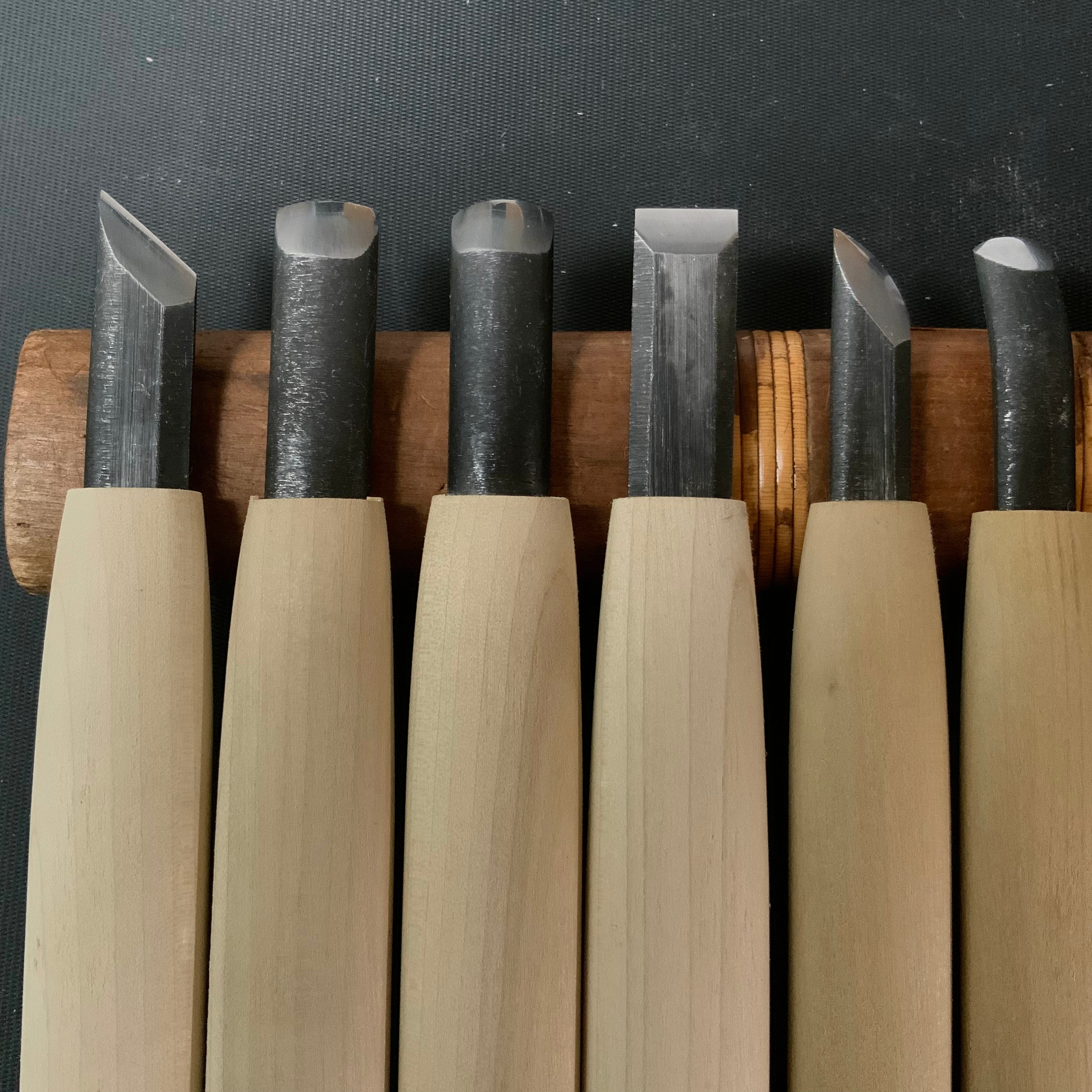 Kan Carving chisels set with Super Blue steel by Chousei 冠 彫刻刀15本組 彫清作 青紙スーパー鋼 Chokokuto