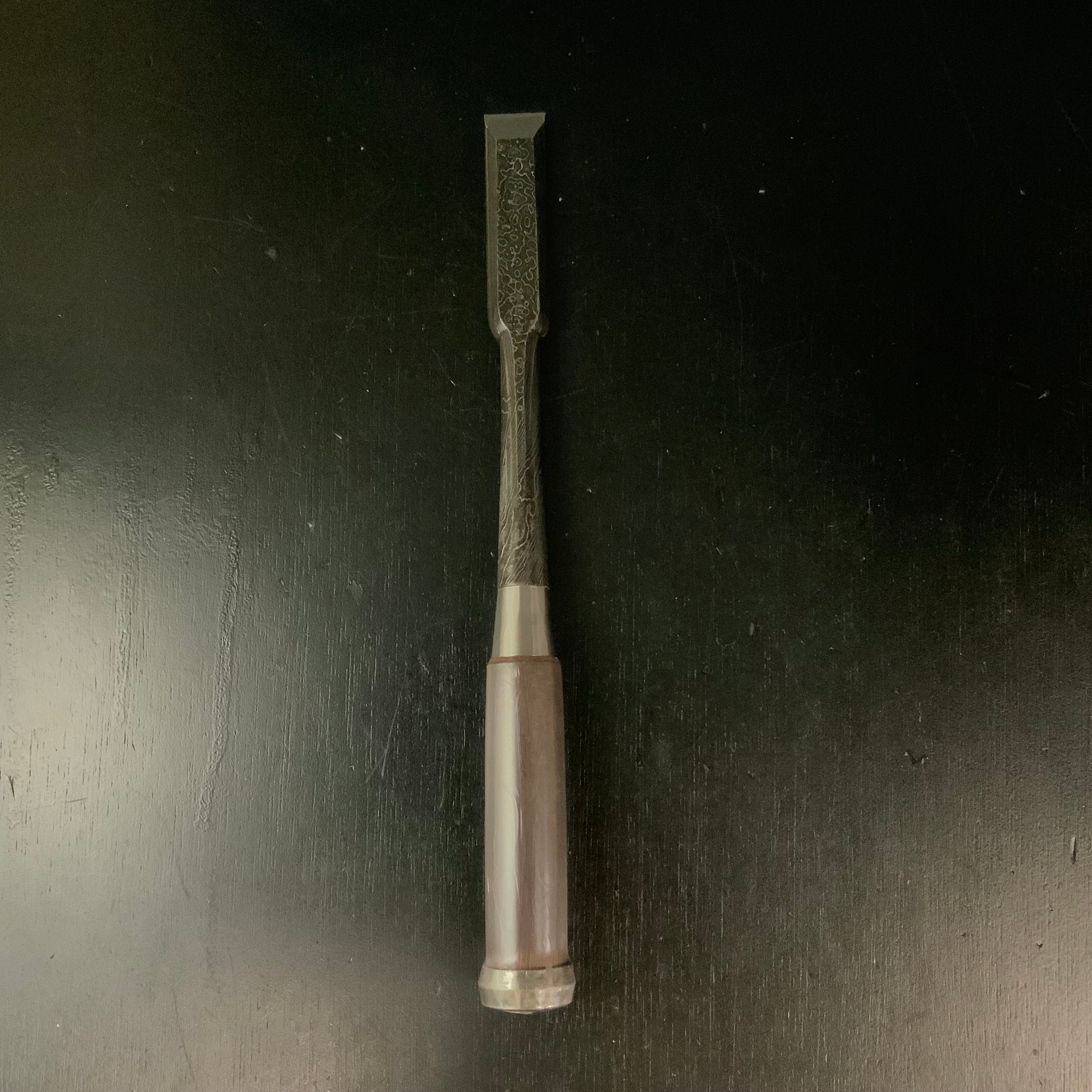 Tasai Mokume Special Timber chisels with black wood handle 田斎作 木目 首長厚鑿 黒檀柄 三つ裏 24mm Kubinaga Atsunomi