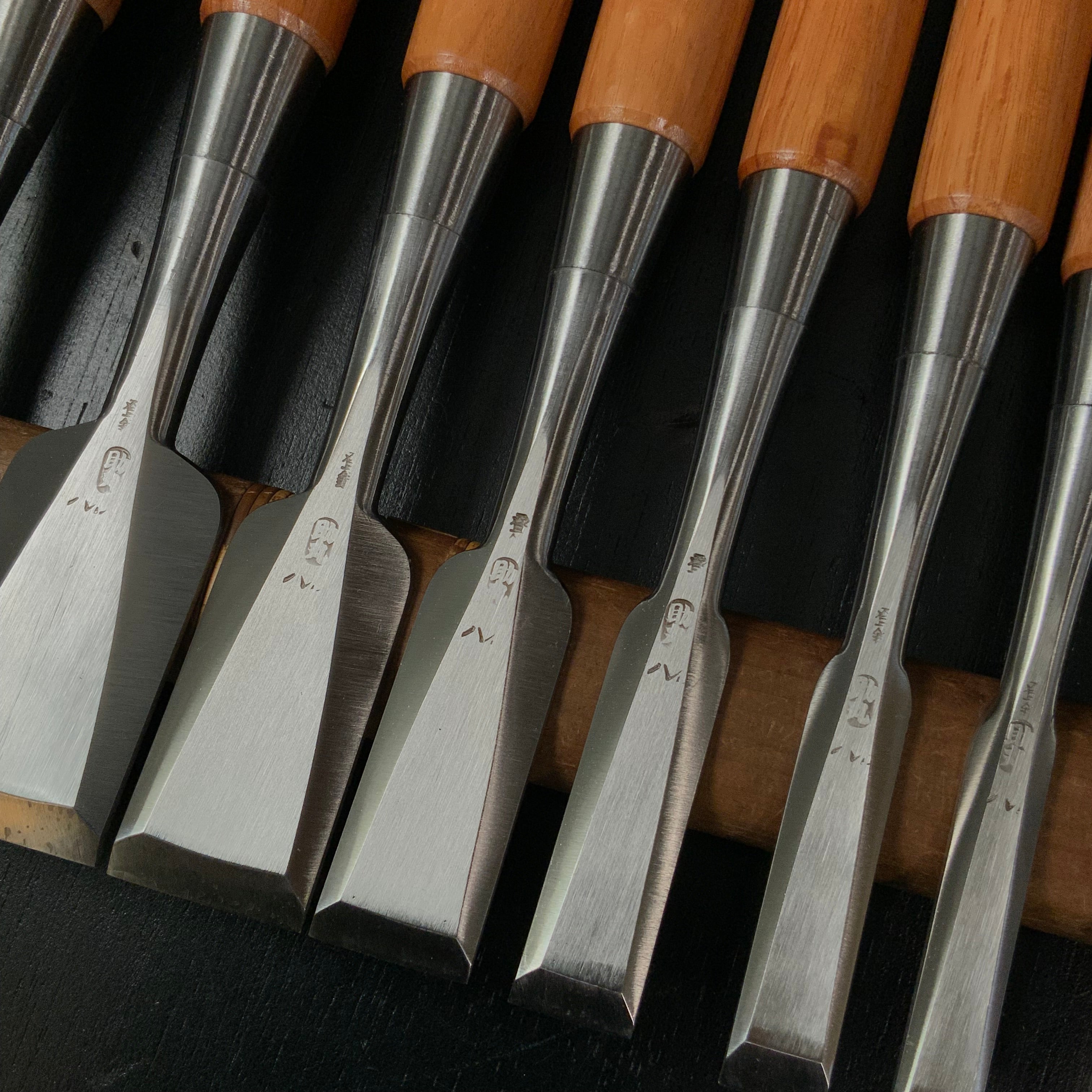 Sukemaru 4th High-Speed Steel Bench chisels 10pc set Ichimonji Type 四代助丸 碓氷淑郎 ハイス鋼追入組鑿 一文字 Oirenomi