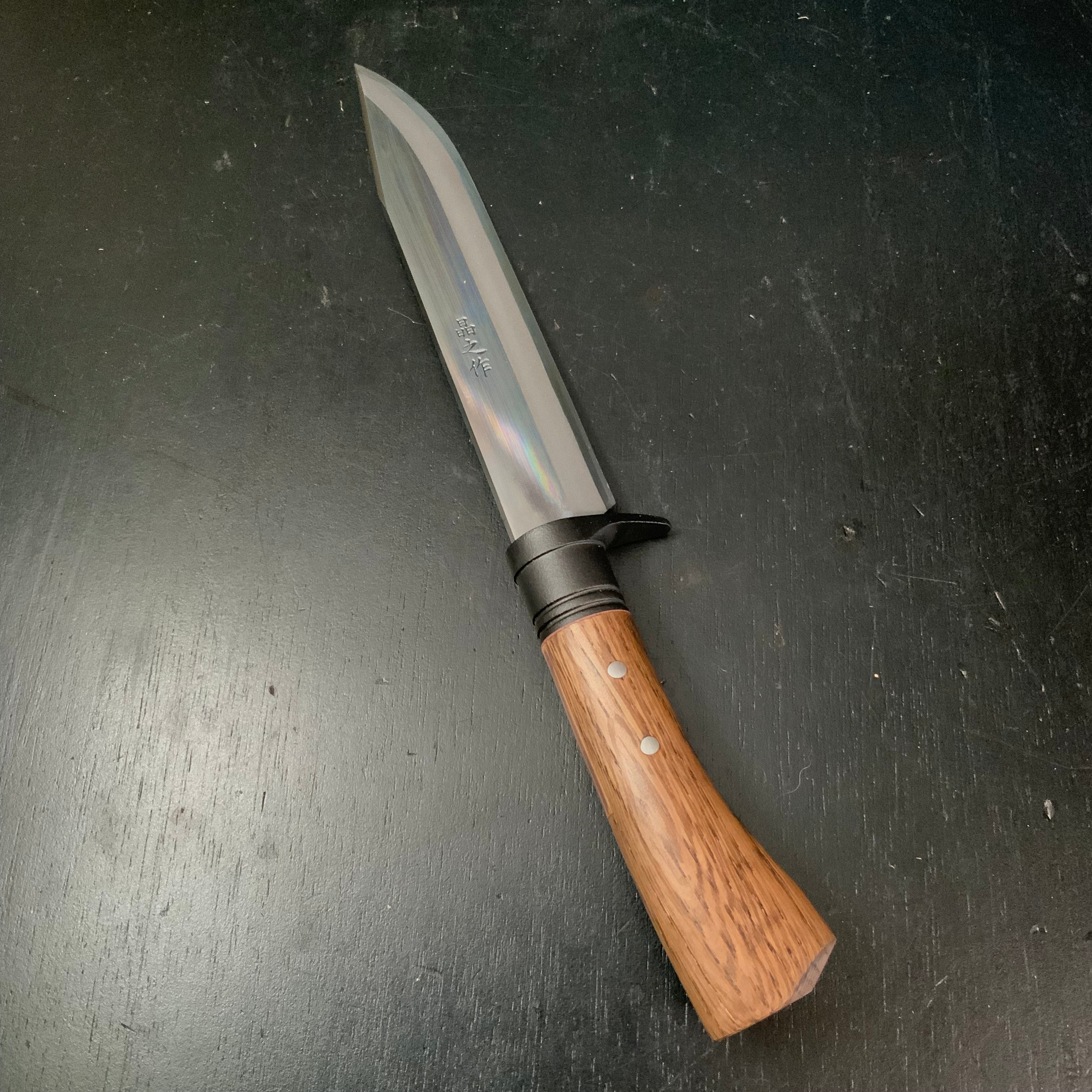 Masayuki Double edged Nata with Blue steel Polishing Finish #3 晶之作 剣鉈 両刃 磨き仕上げ 黒槌目 木鞘入