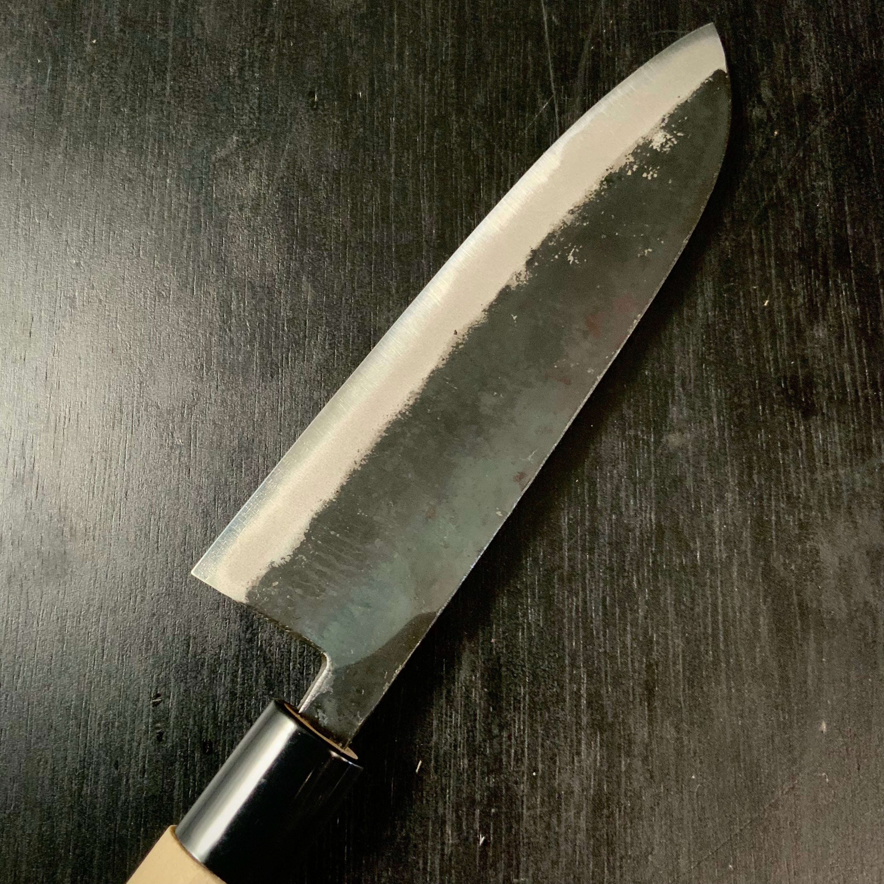Kurouchi Santoku Bocho Blue Steel / 黒打 三徳包丁 165mm 青紙 P柄シノギ付