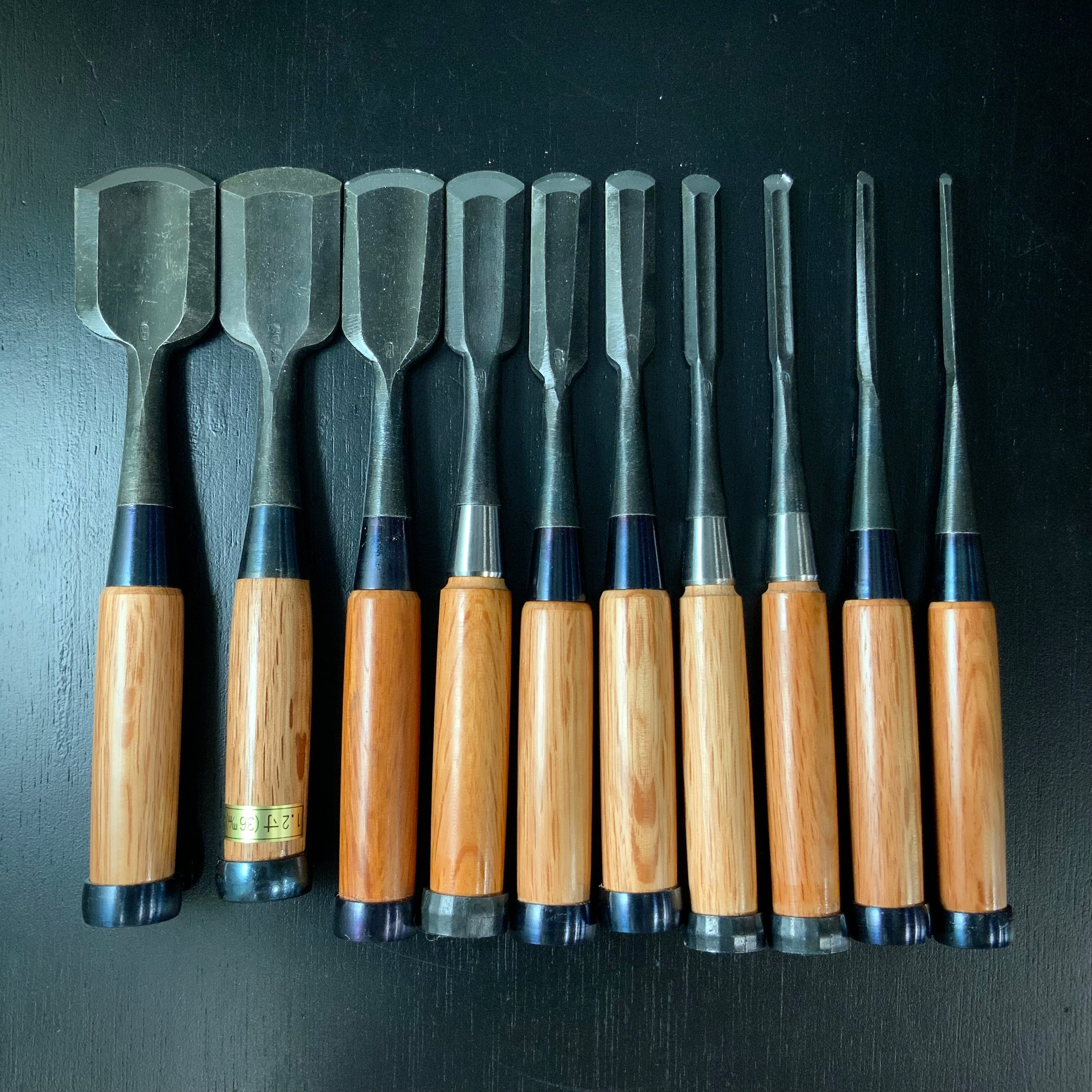 #M171 Mixed Sotomarunomi chisels set by unknown バラ鑿合わせ 外丸組鑿 10本組 作者不明