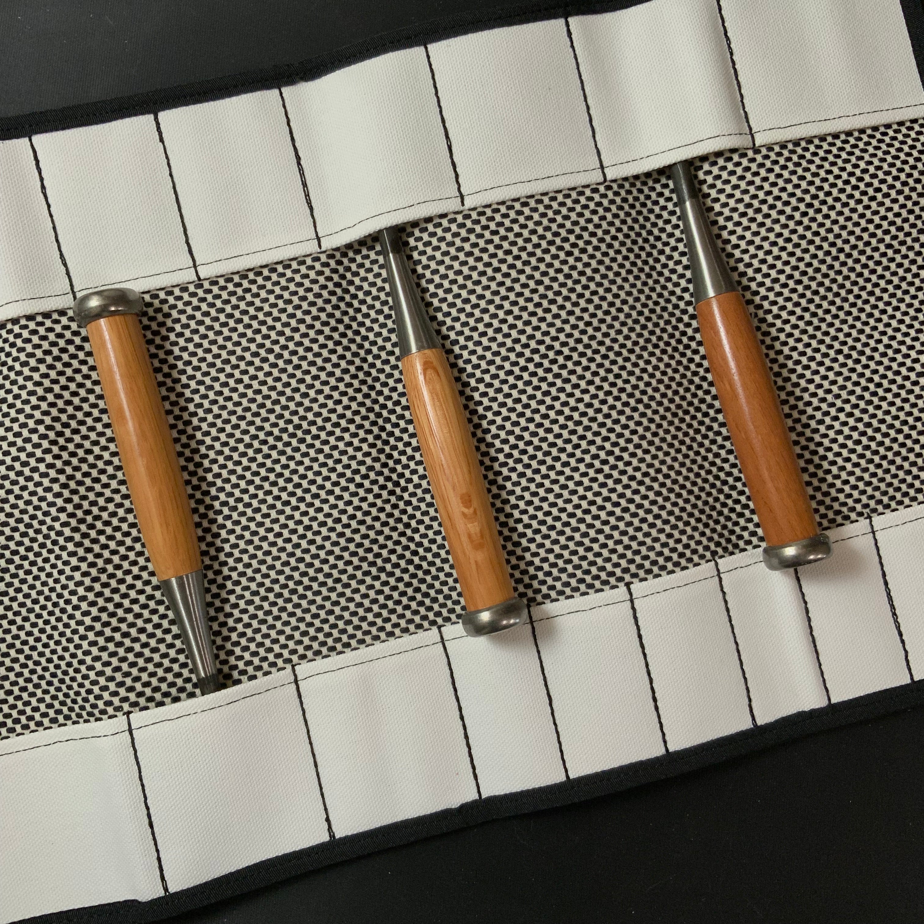 Chisel and Tool Roll Cloth Bag For bench chisels White 鑿巻き 追入鑿用 布製 二重刺子 白