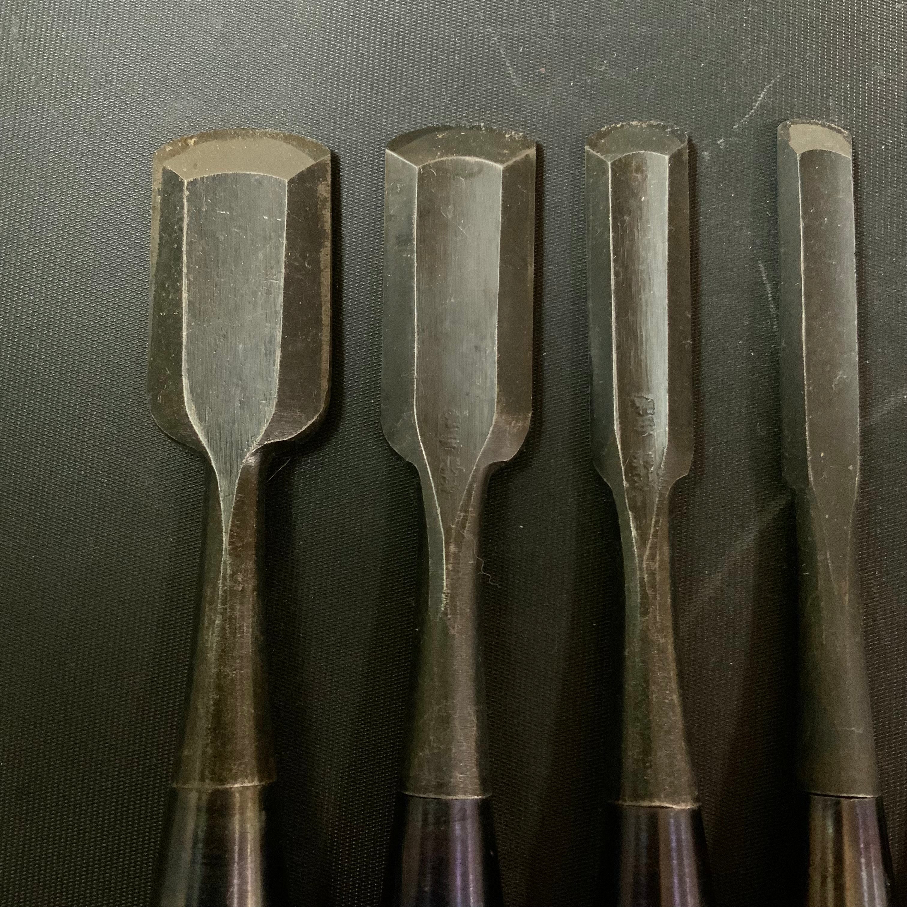 #11 Old stock Soto maru bench chisels set with white steel 掘出し物 外丸追入組鑿 5本組 Sotomarunomi