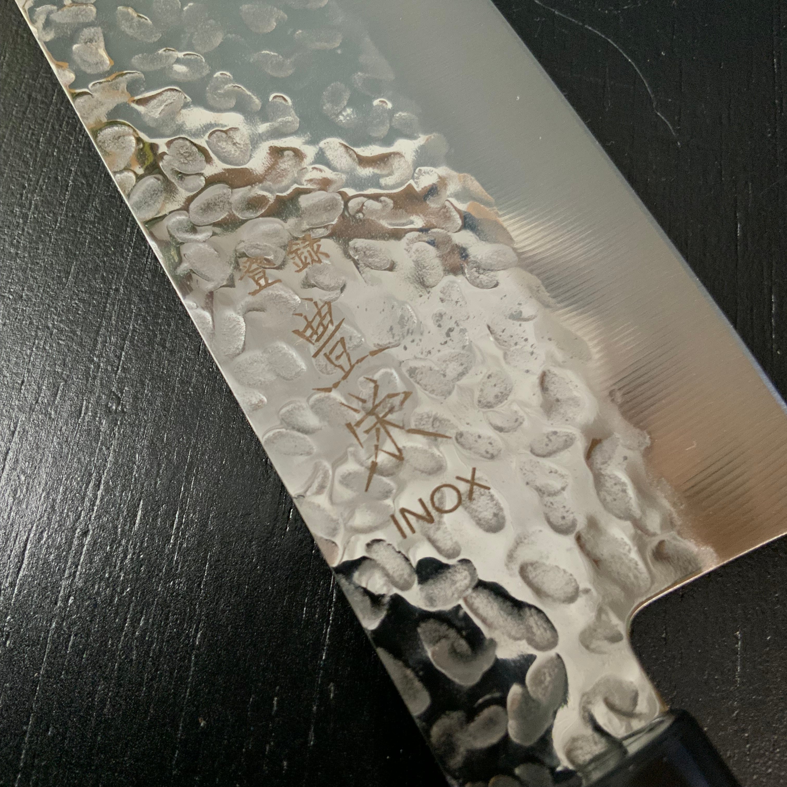 Houei INOX Nakiri Bocho brown plywood with rounded edges / 豊榮 INOX 鎚目 茶合板丸柄 菜切包丁 165mm