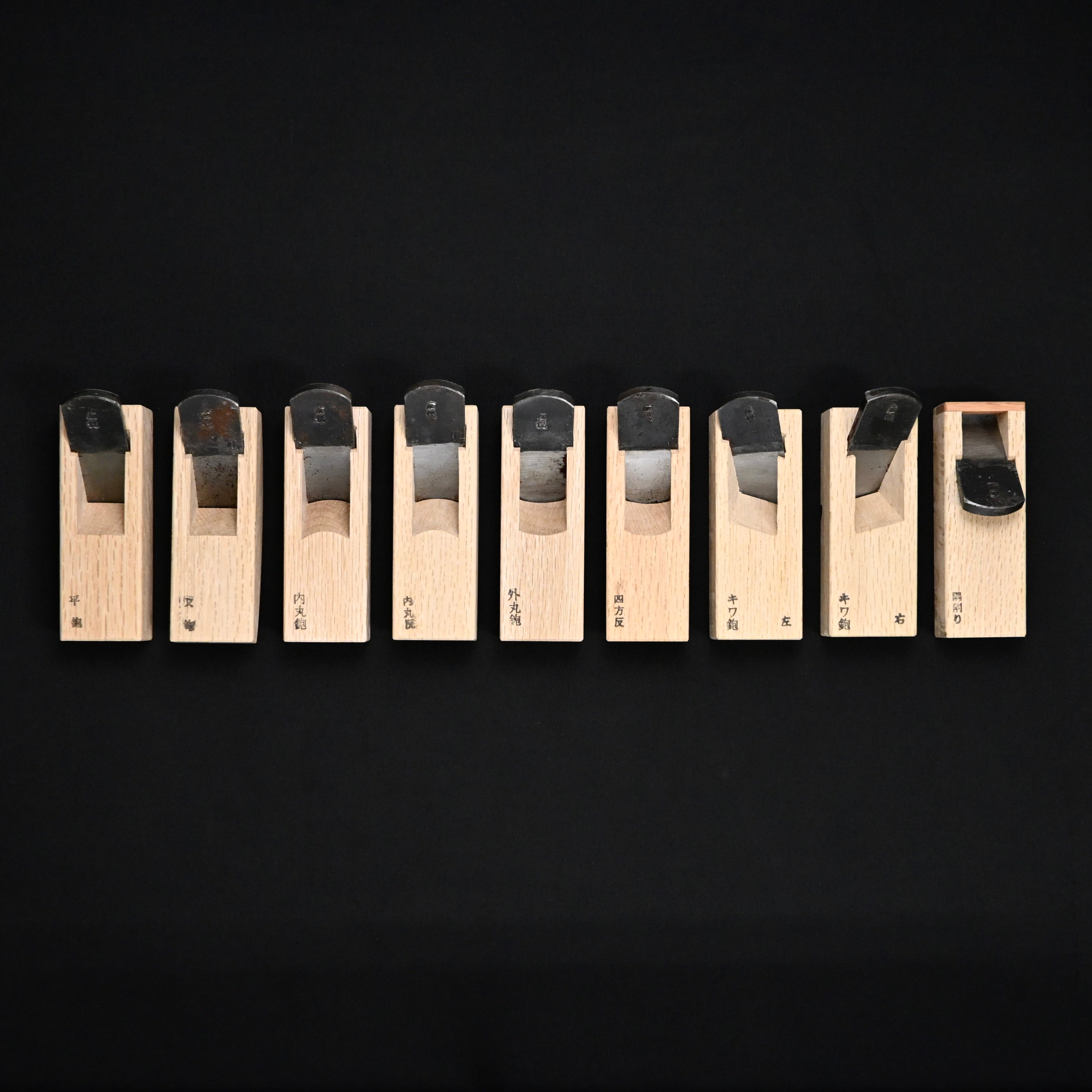 Old stock Kouetsu Mini Plane set (x9 planes) with White steel 掘出し物 広悦 細工組鉋 24mm (九本組)