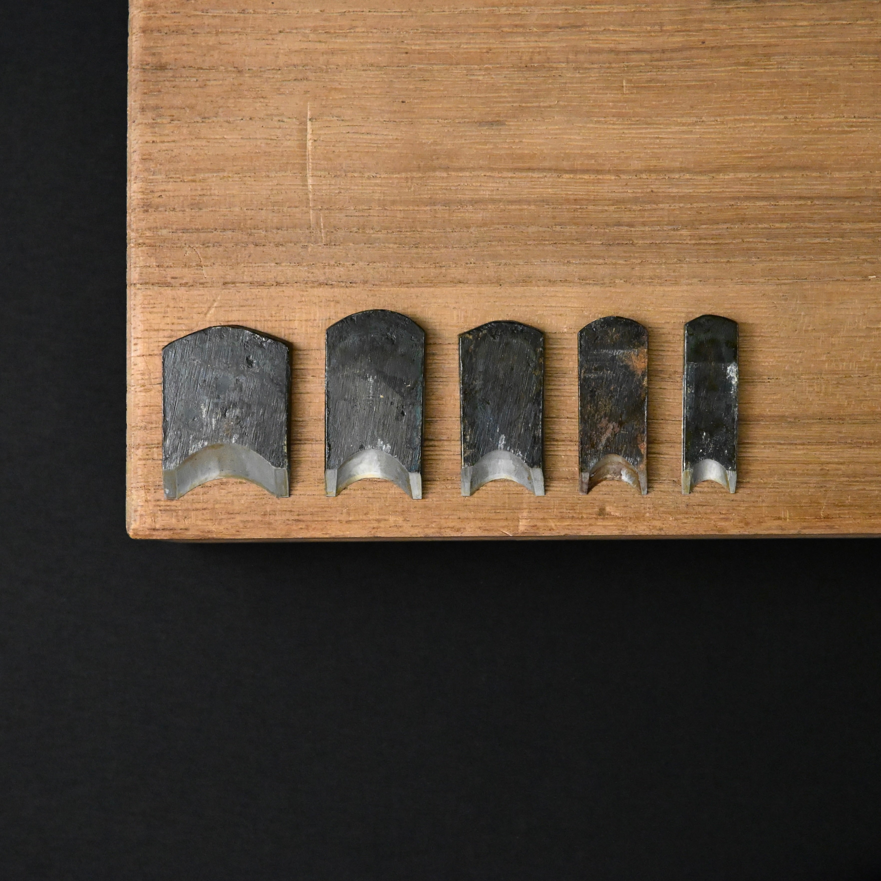 掘出し物 悦英 極豆内丸組鉋 5本組. Old stock Etsuei Mini Round Plane set (Uchimaru) 5pc