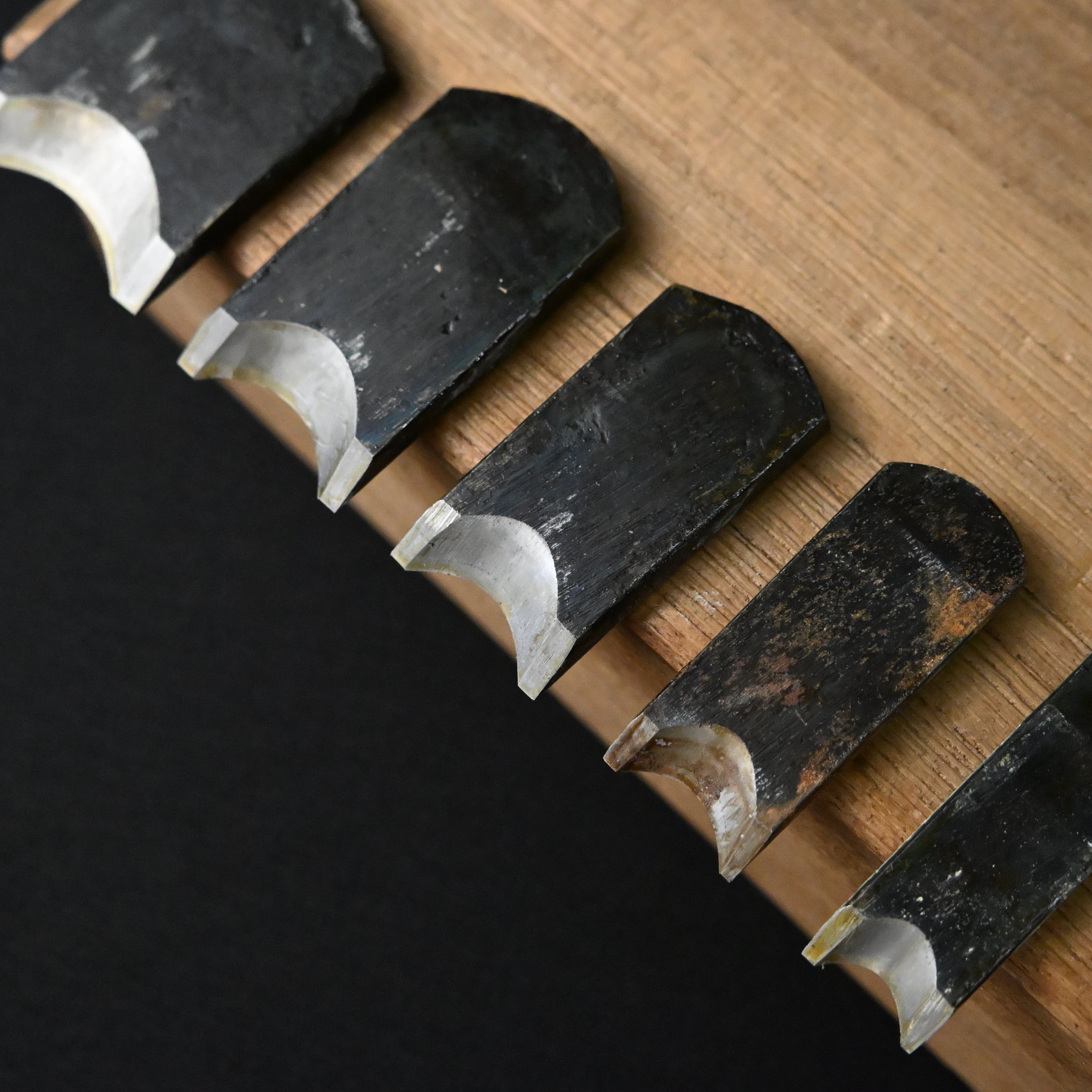 掘出し物 悦英 極豆内丸組鉋 5本組. Old stock Etsuei Mini Round Plane set (Uchimaru) 5pc