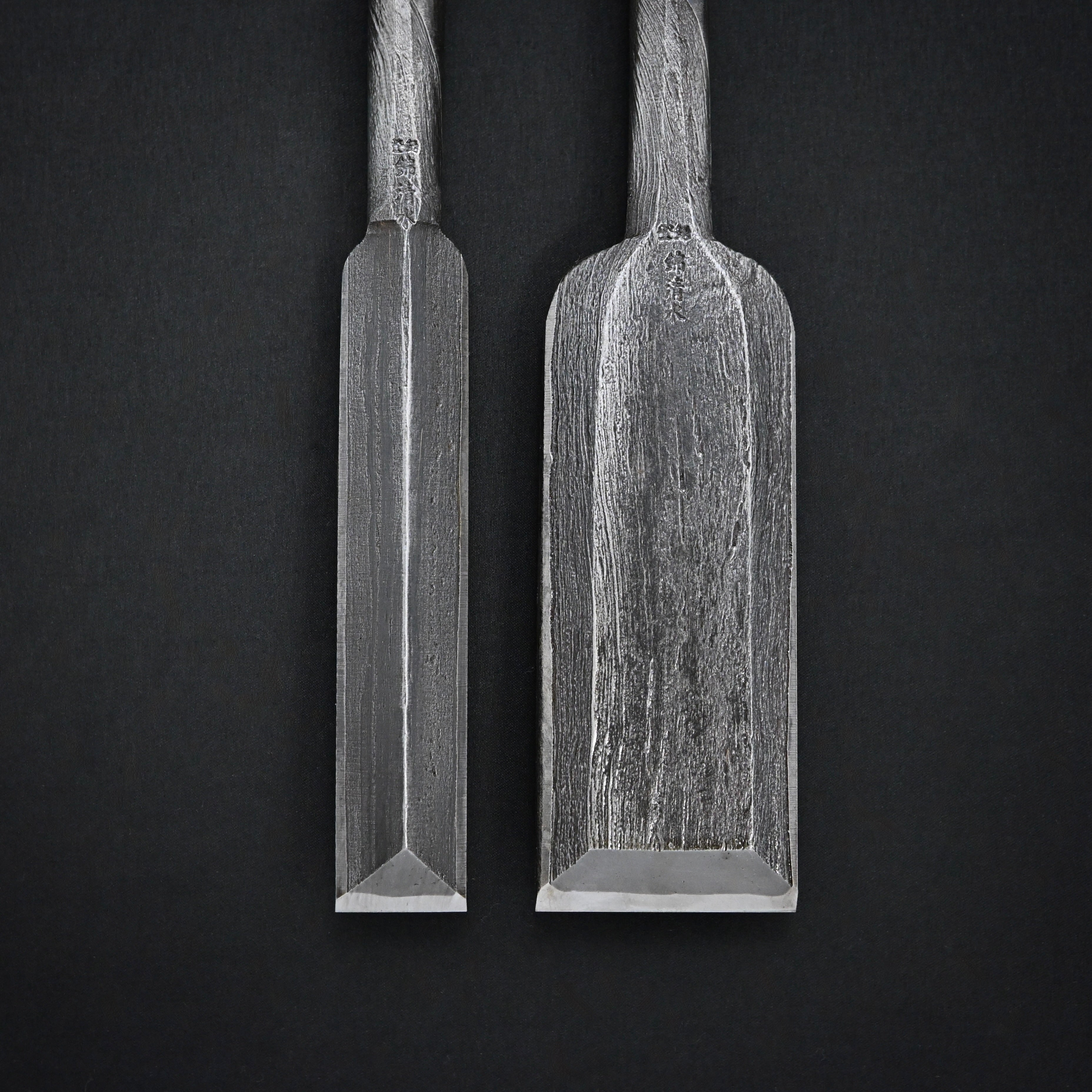 掘出し物 錦清水 木目打捻り 本突き組鑿 48,24mm Rare Stock Nishiki Kiyomi Mokume Slick Chisels set