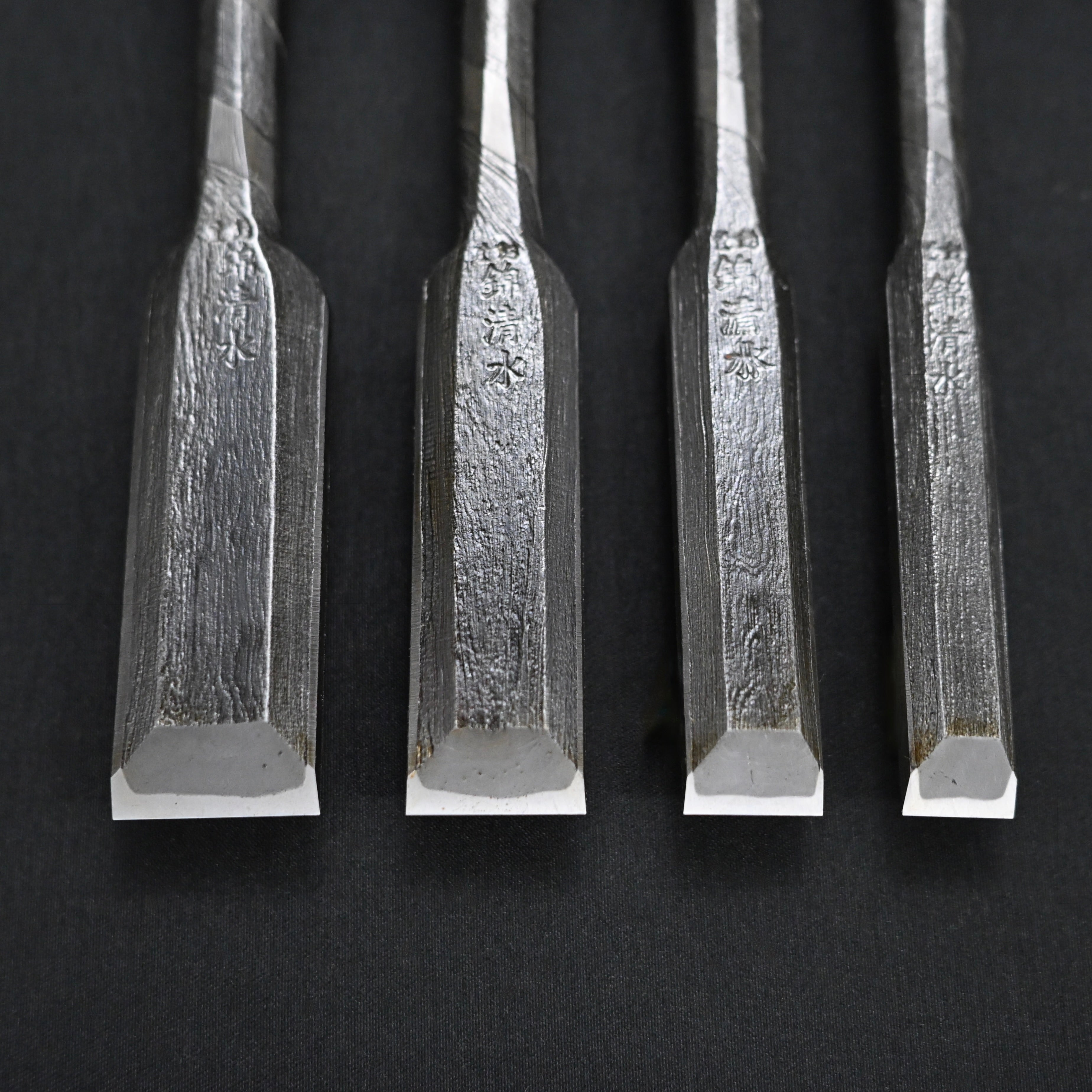 錦清水 木目打捻り 追入組鑿 15本組 Rare stock Nishiki Kiyomi Mokume Bench Chisels 15pc set