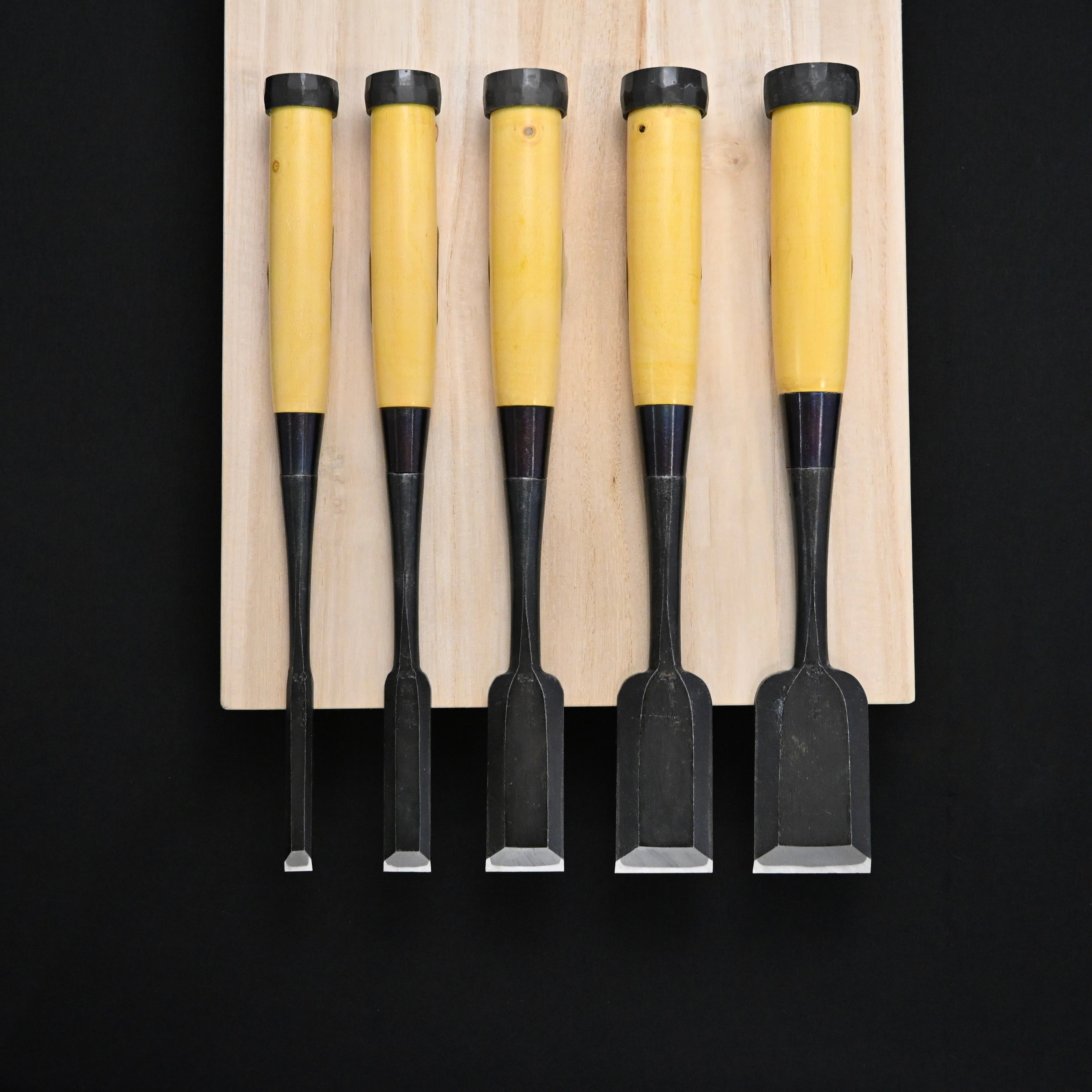 #8掘出し物 錦清水 鑿5本セット グミ柄 Rare Stock Nishiki Kiyomi Chisels Set 5pc with Gumi Handle