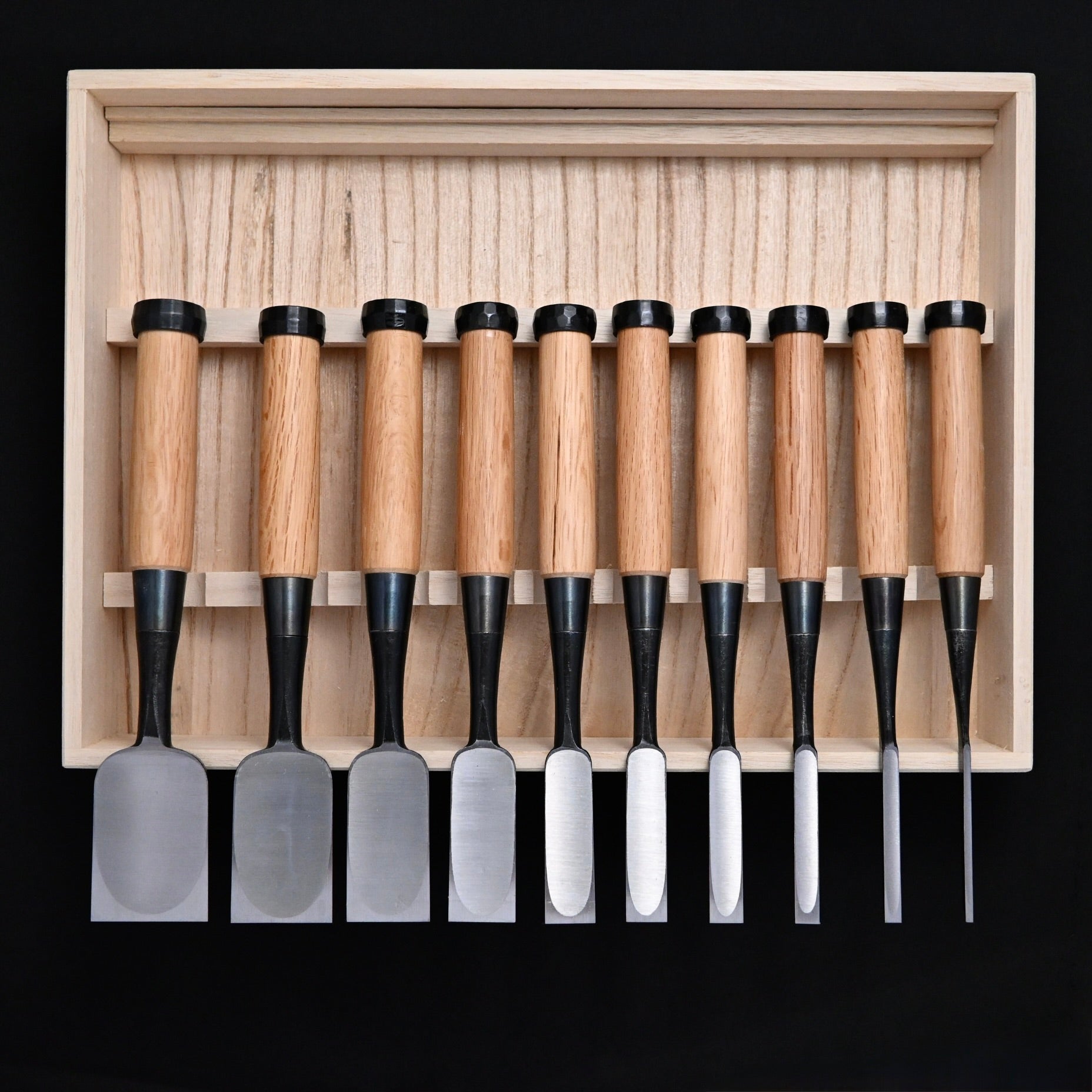 #2 Ouchi Bench chisels set by Ouchi 4th generationRed Oak Handles 四代目 宗家大内 追入組鑿 赤樫柄 桐箱付 Oirenomi