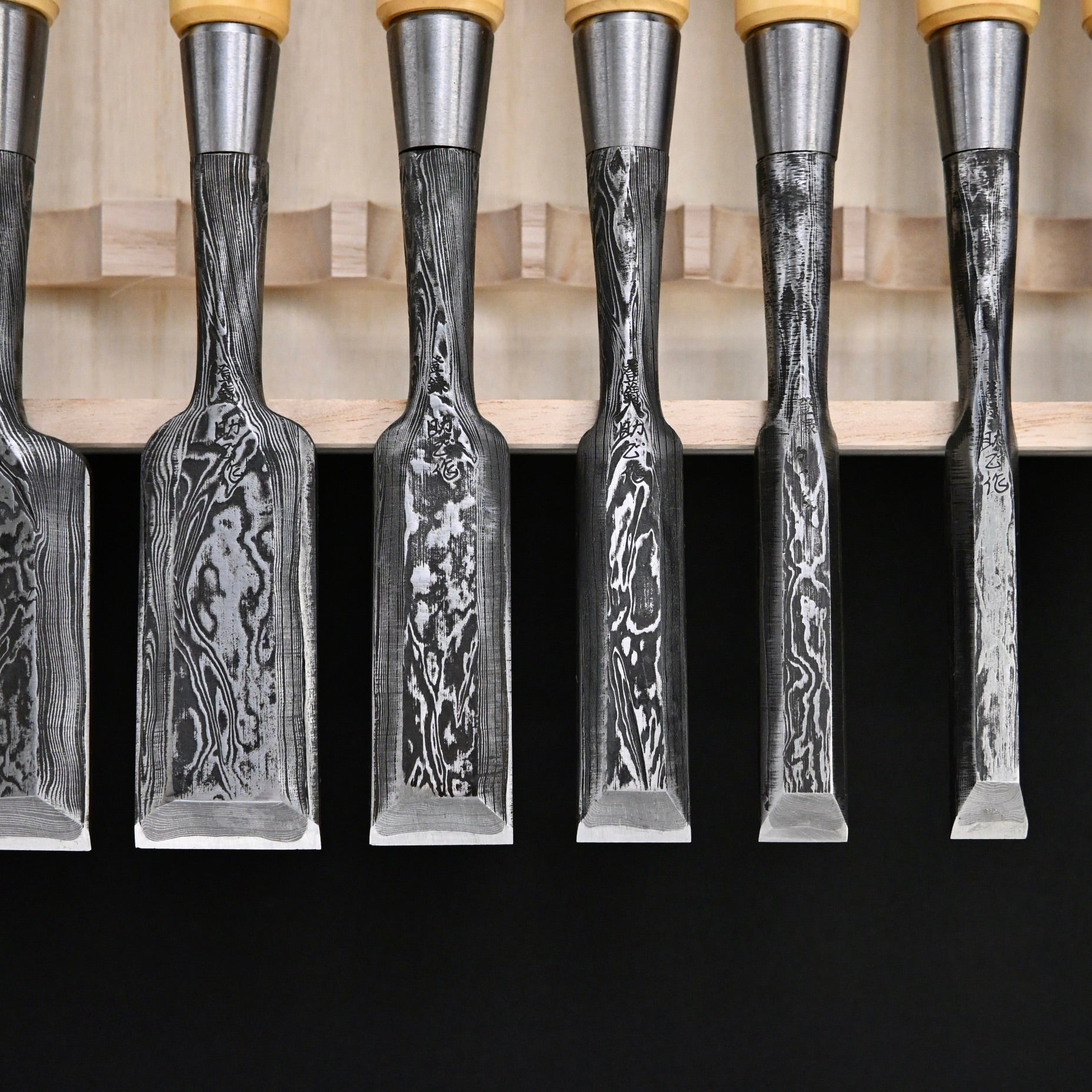 Sukemasa Suminagashi Bench chisels set with BoxWood Handles 助正 墨流し 追入組鑿 柘植柄 白紙鋼 Oirenomi