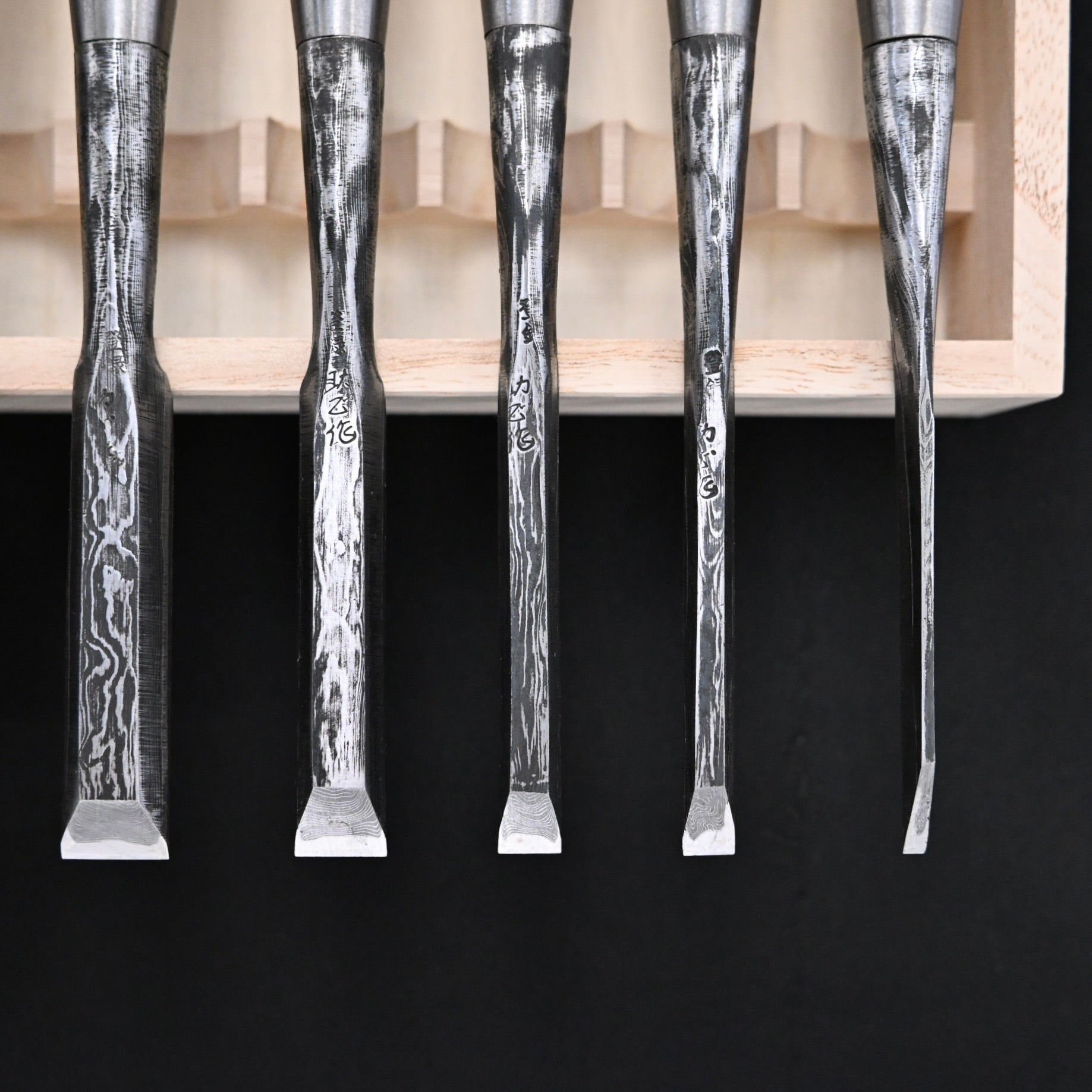 Sukemasa Suminagashi Bench chisels set with BoxWood Handles 助正 墨流し 追入組鑿 柘植柄 白紙鋼 Oirenomi