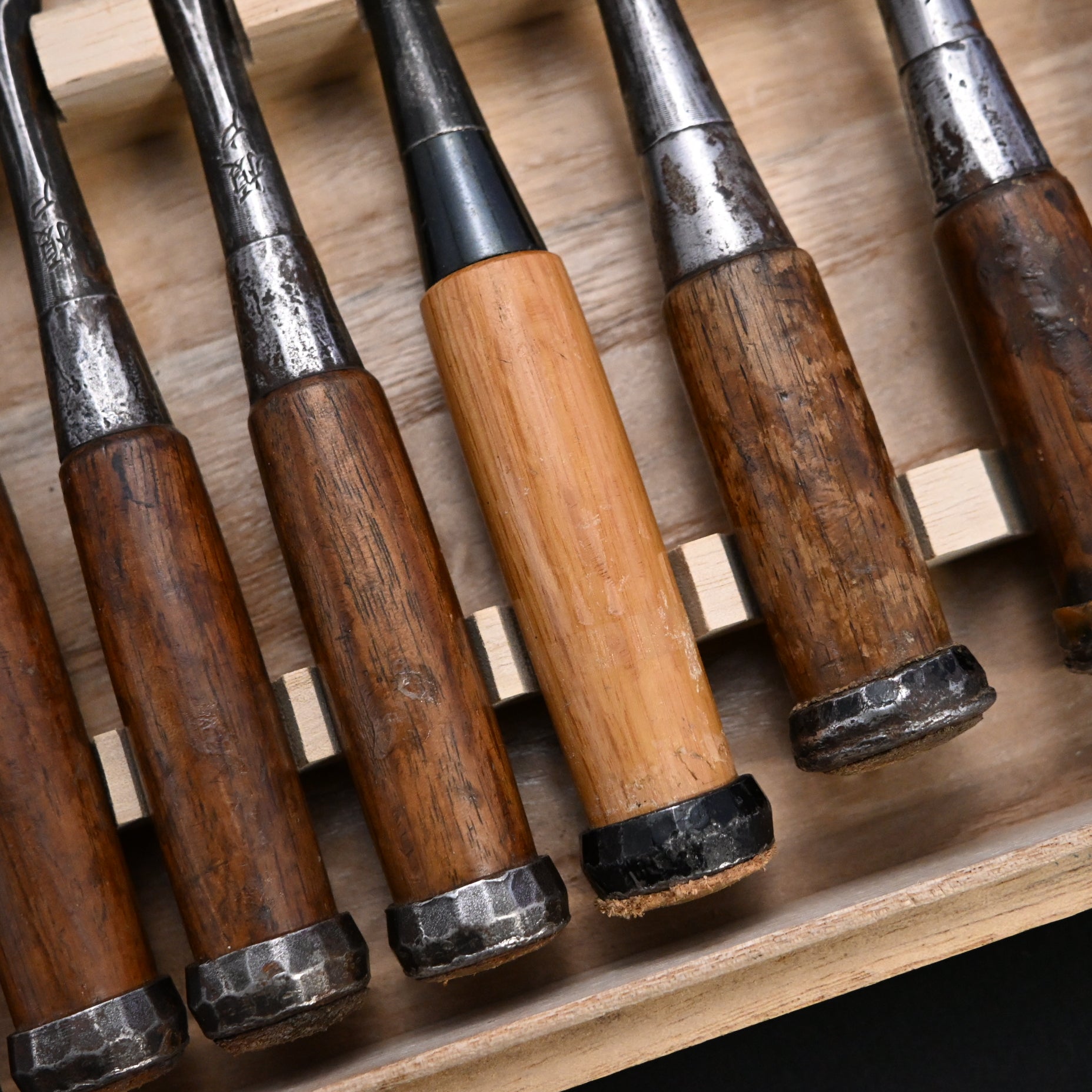 Funahiro Used Bench chisels 10pc set 中古 元寿舟弘 船津祐司作 追入組鑿 Oirenomi
