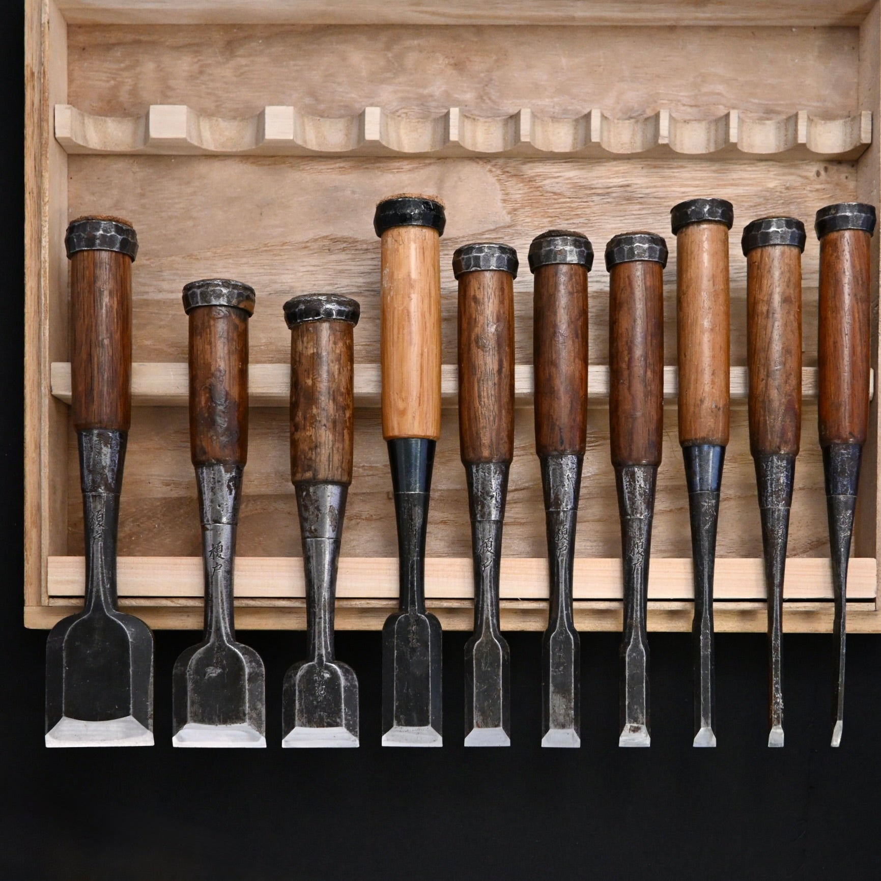 Funahiro Used Bench chisels 10pc set 中古 元寿舟弘 船津祐司作 追入組鑿 Oirenomi