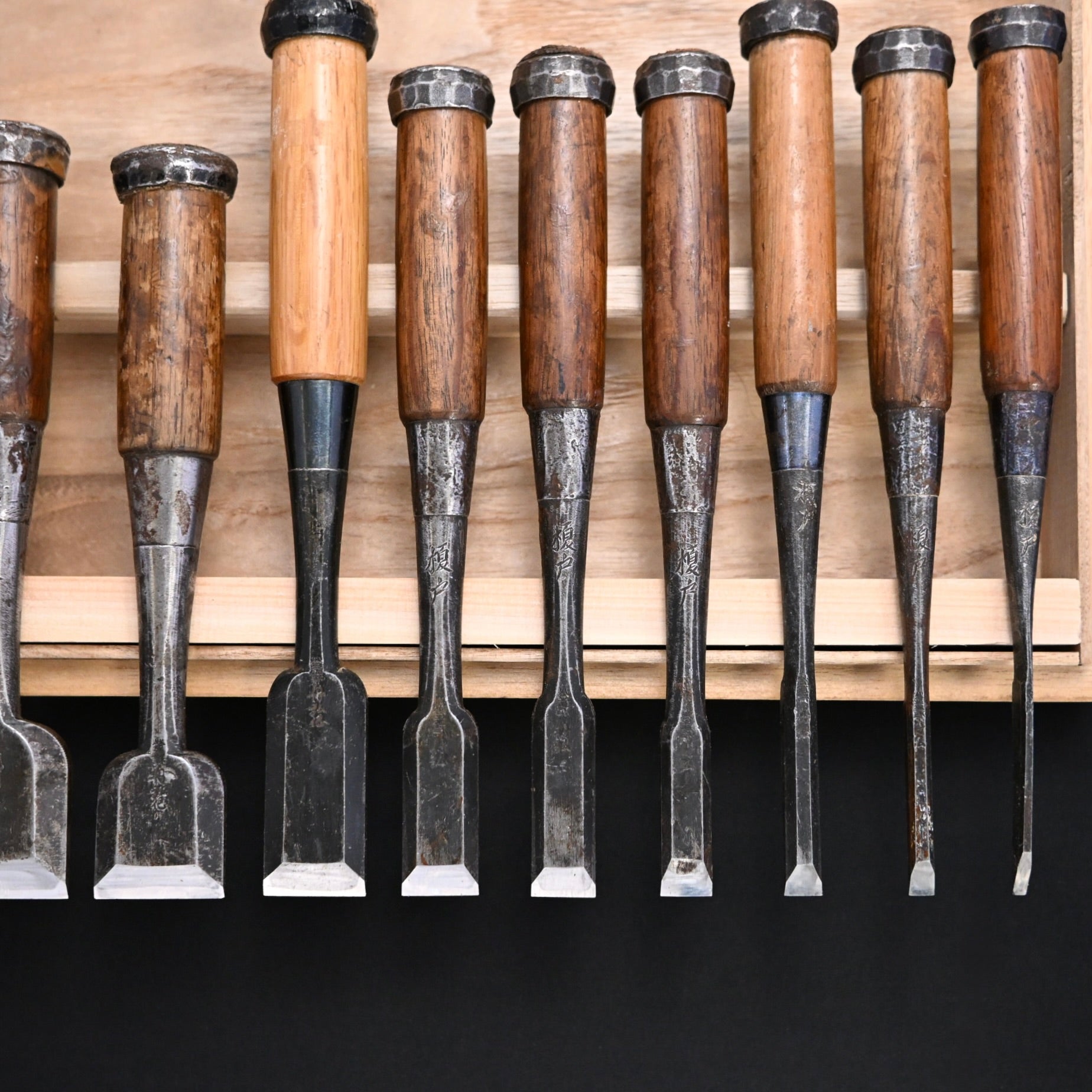 Funahiro Used Bench chisels 10pc set 中古 元寿舟弘 船津祐司作 追入組鑿 Oirenomi