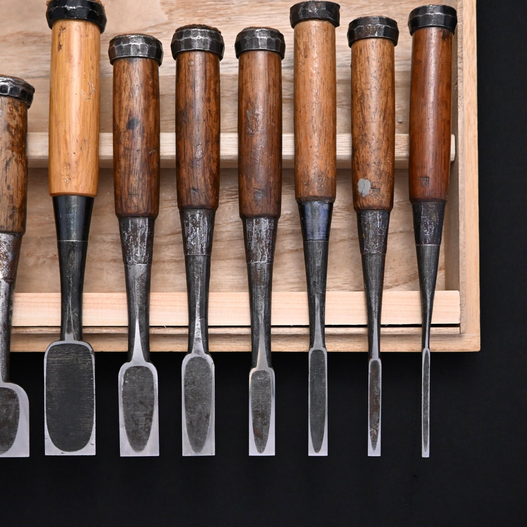Funahiro Used Bench chisels 10pc set 中古 元寿舟弘 船津祐司作 追入組鑿 Oirenomi