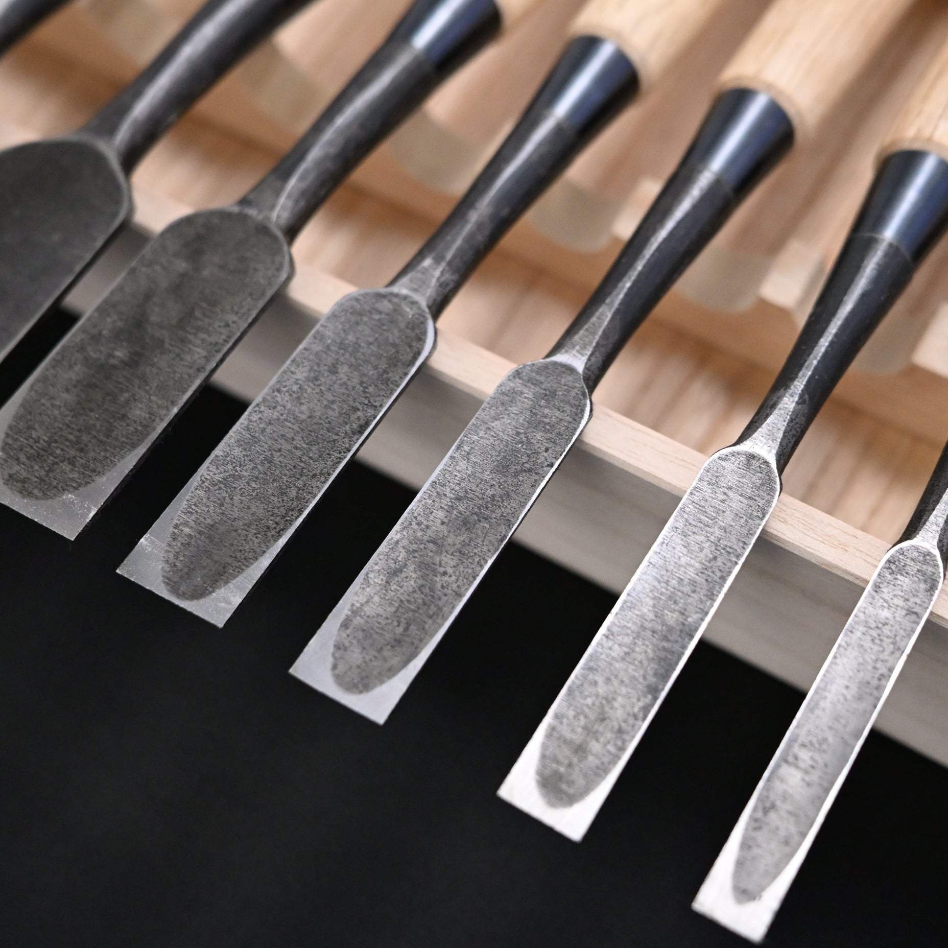 Kanetake Bench chisels set white oak handle by Takahashi Norikazu 高橋典三作 カネ武 追入組鑿
