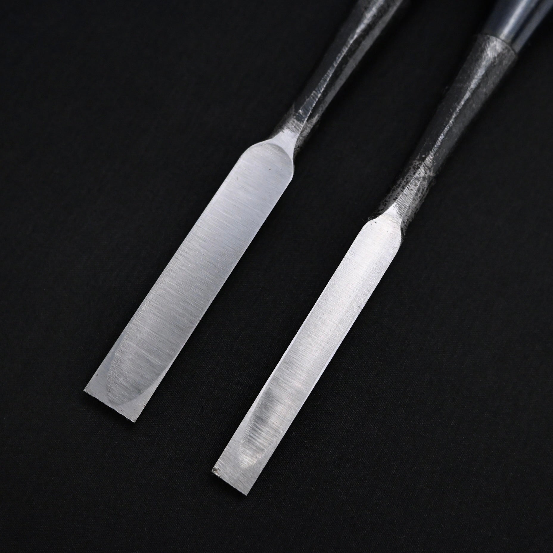 カネ武 鎬 追入鑿 タガヤサン柄 高橋典三作 Kanetake Dovetail chisels Bombay Blackwood Handles by Takahashi Norikazu