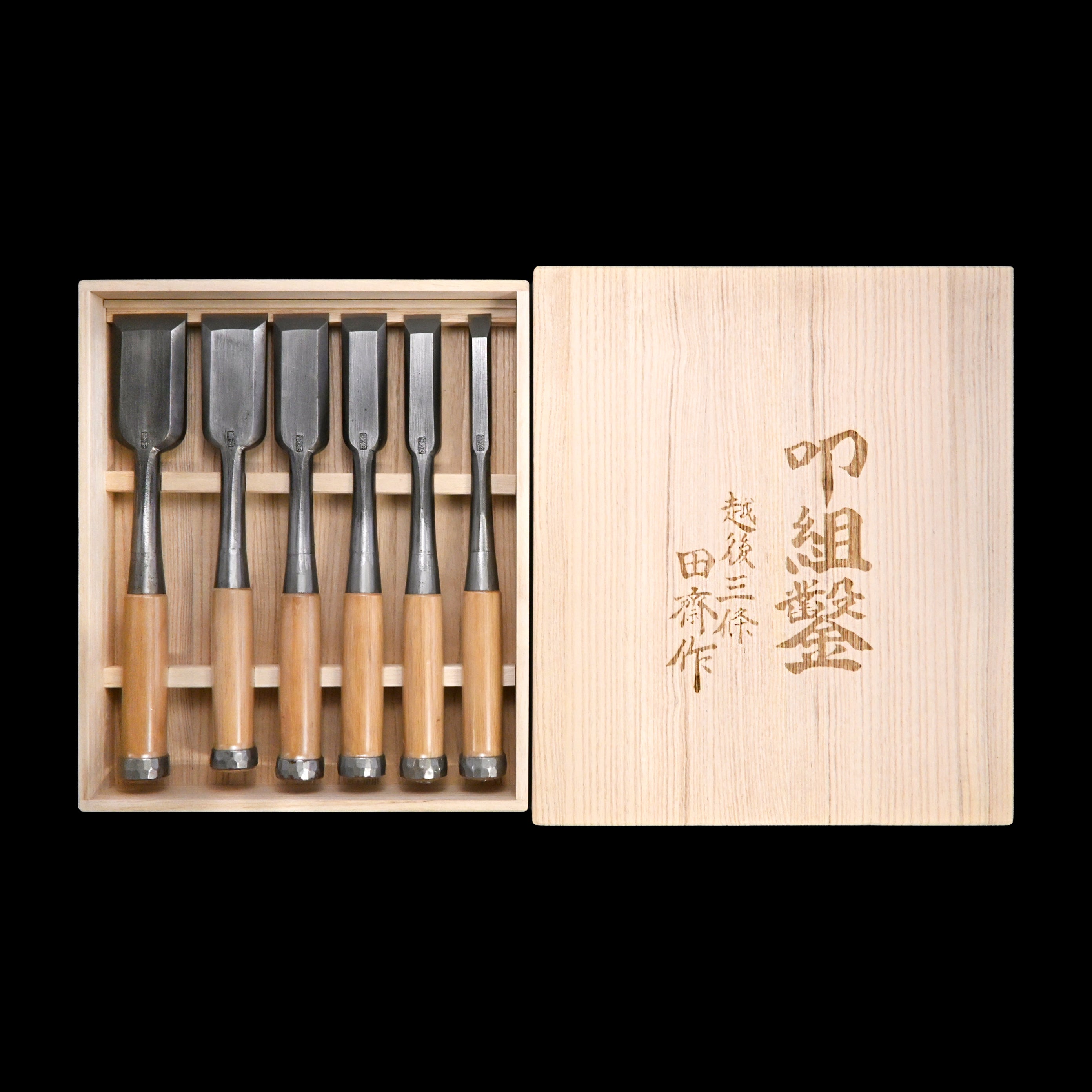 Tasai Timber chisels 6-Piece set Special Blue Steel 田斎 磨き叩組鑿 6本組
