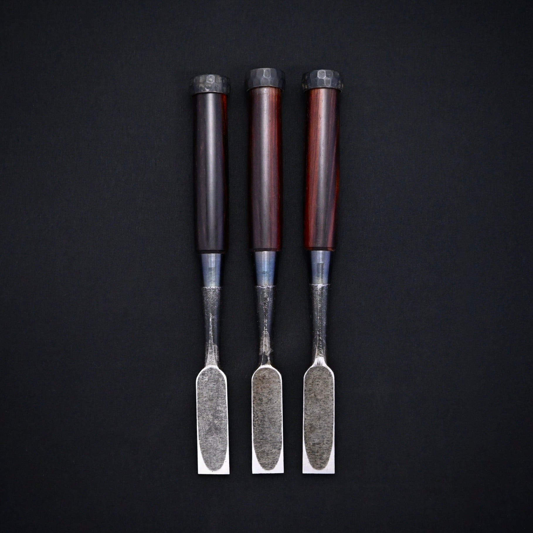 カネ武 追入鑿 黒檀柄 高橋典三作 Kanetake Bench chisels Ebony Handles by Takahashi Norikazu
