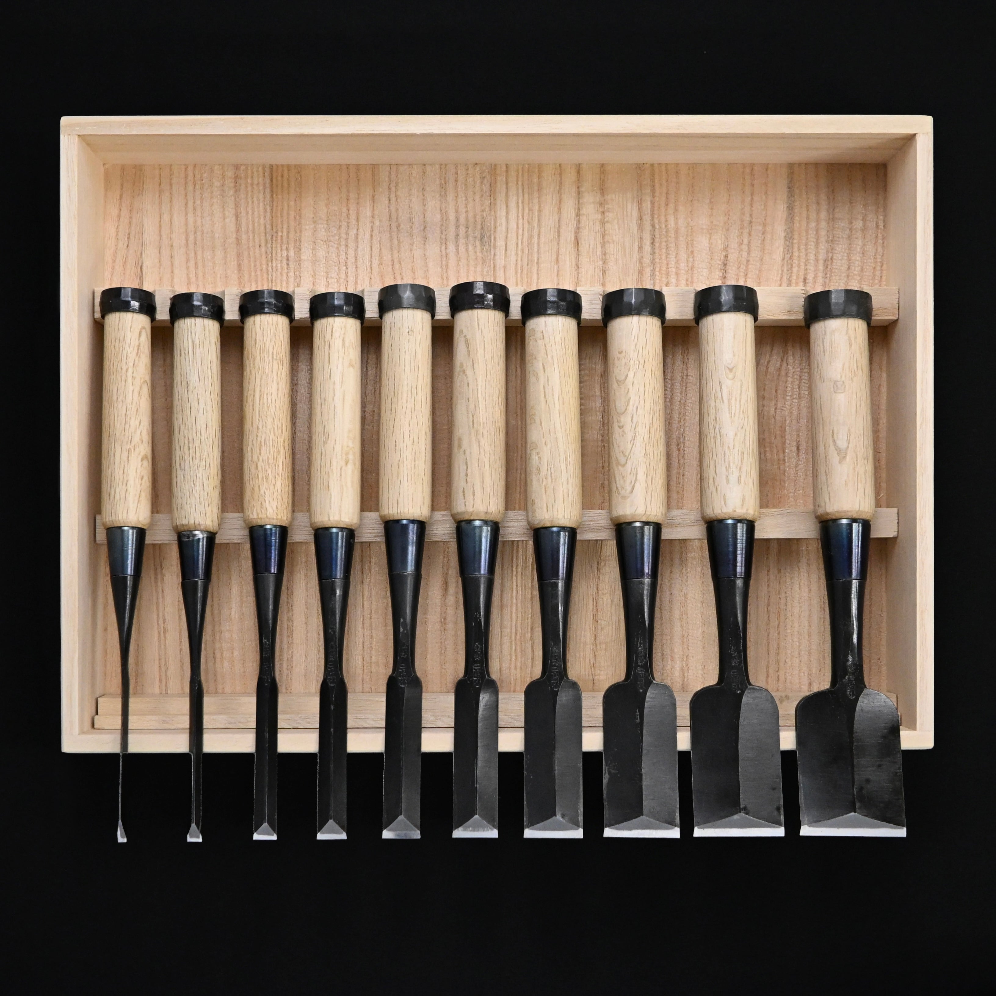 二治弘 鎬 追入組鑿 白樫柄 Nijihiro Dovetail Bench chisels set white Oak Handle by Chuutarou Imai (Fujihiro)