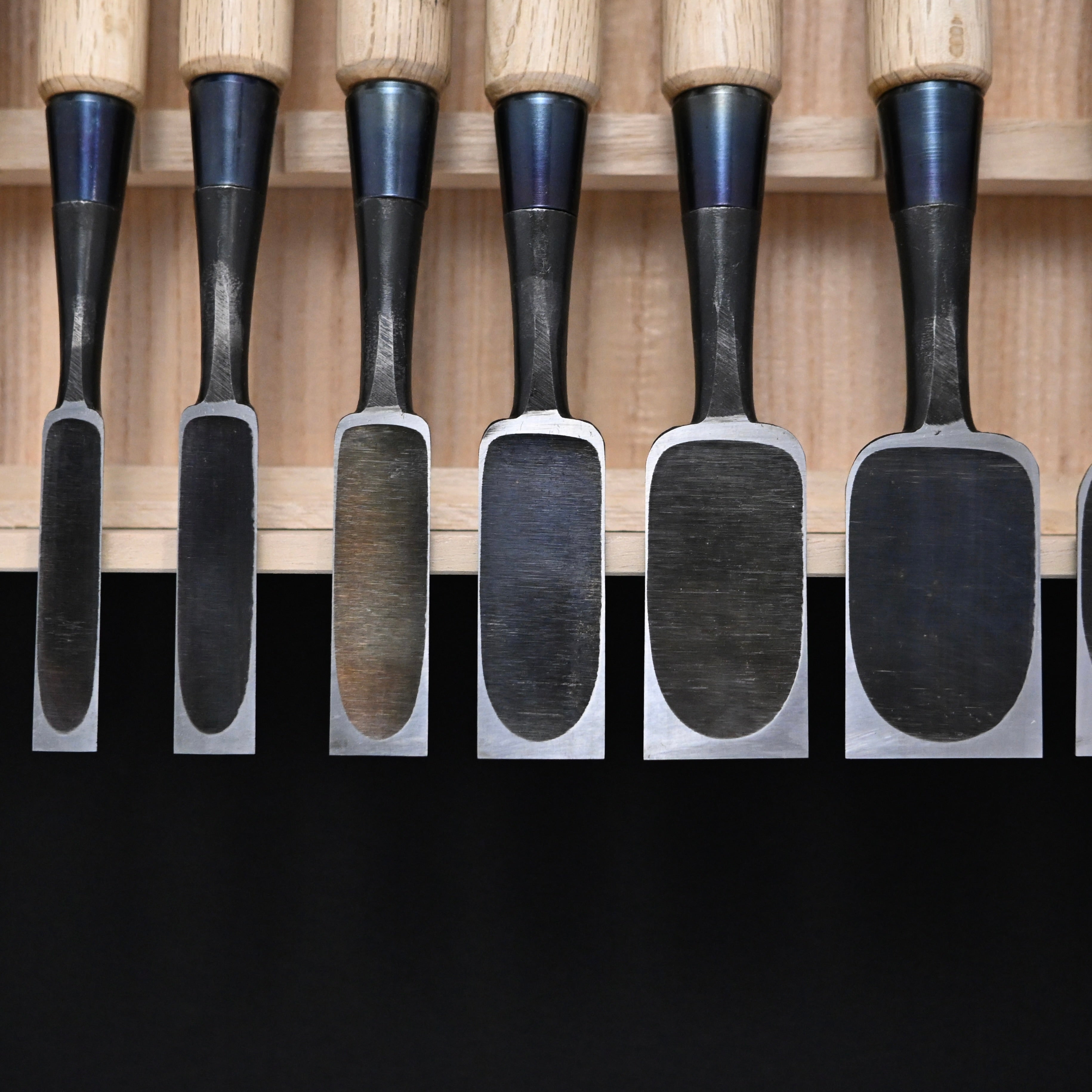 二治弘 鎬 追入組鑿 白樫柄 Nijihiro Dovetail Bench chisels set white Oak Handle by Chuutarou Imai (Fujihiro)