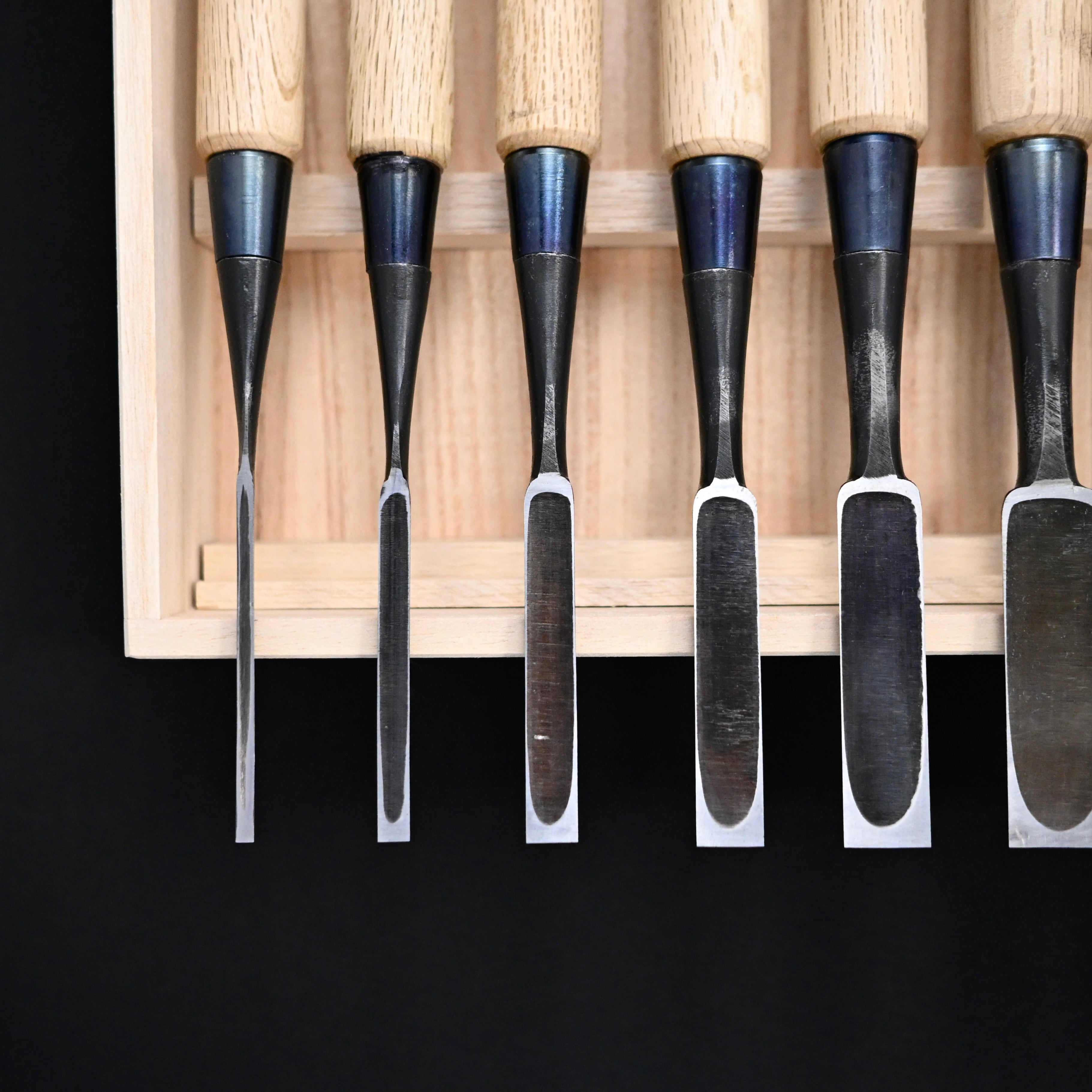 二治弘 鎬 追入組鑿 白樫柄 Nijihiro Dovetail Bench chisels set white Oak Handle by Chuutarou Imai (Fujihiro)